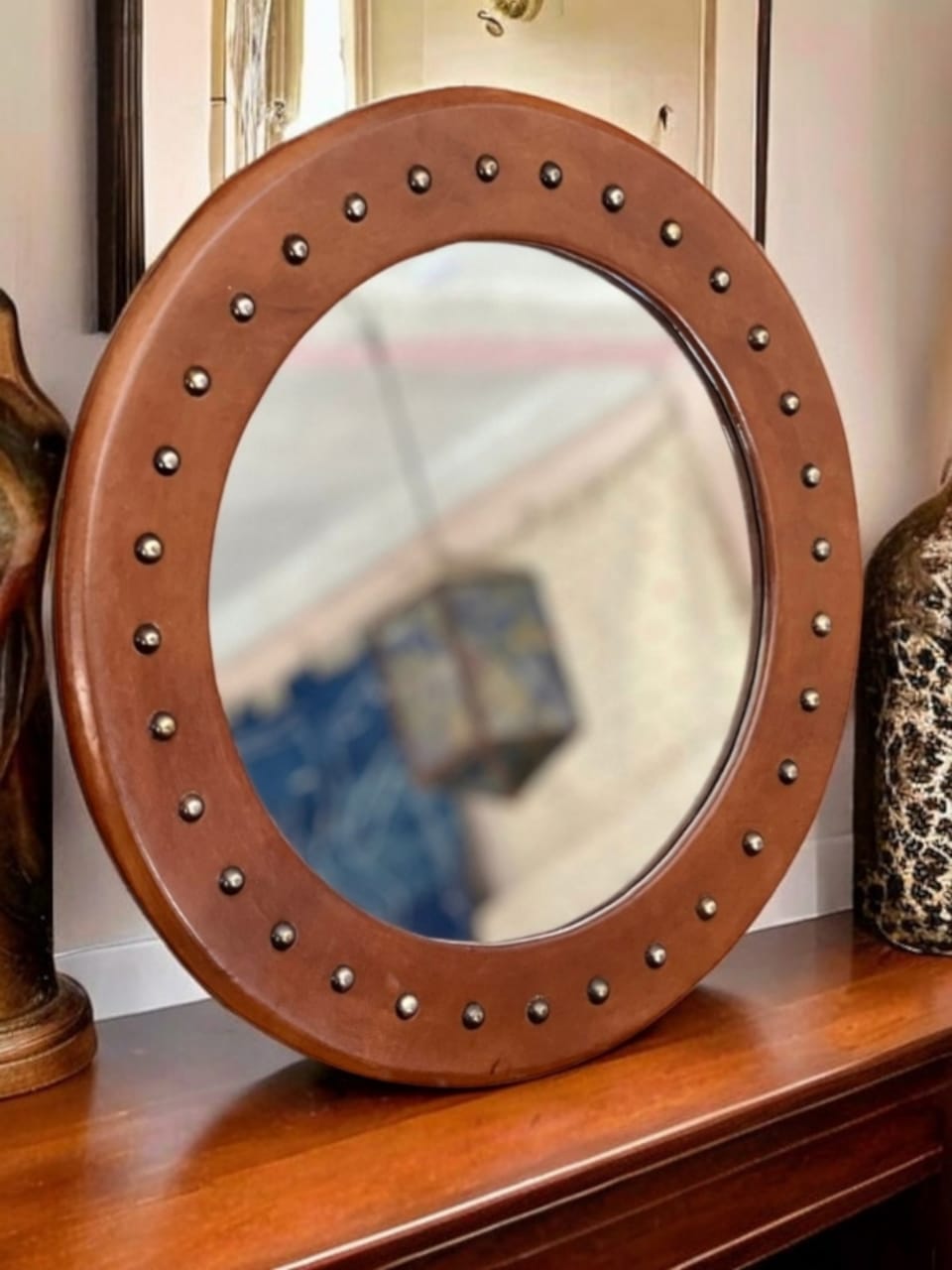 Miroir Soliel en cuir Rond