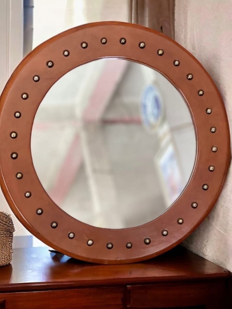 Miroir Soliel en cuir Rond