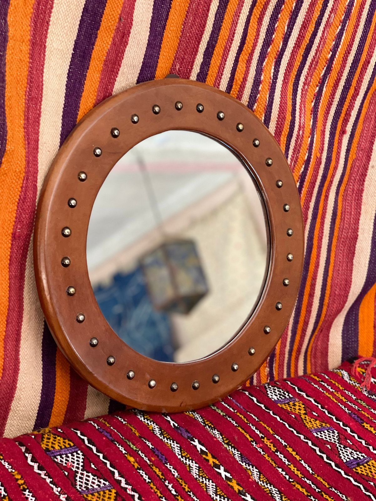 Miroir Soliel en cuir Rond