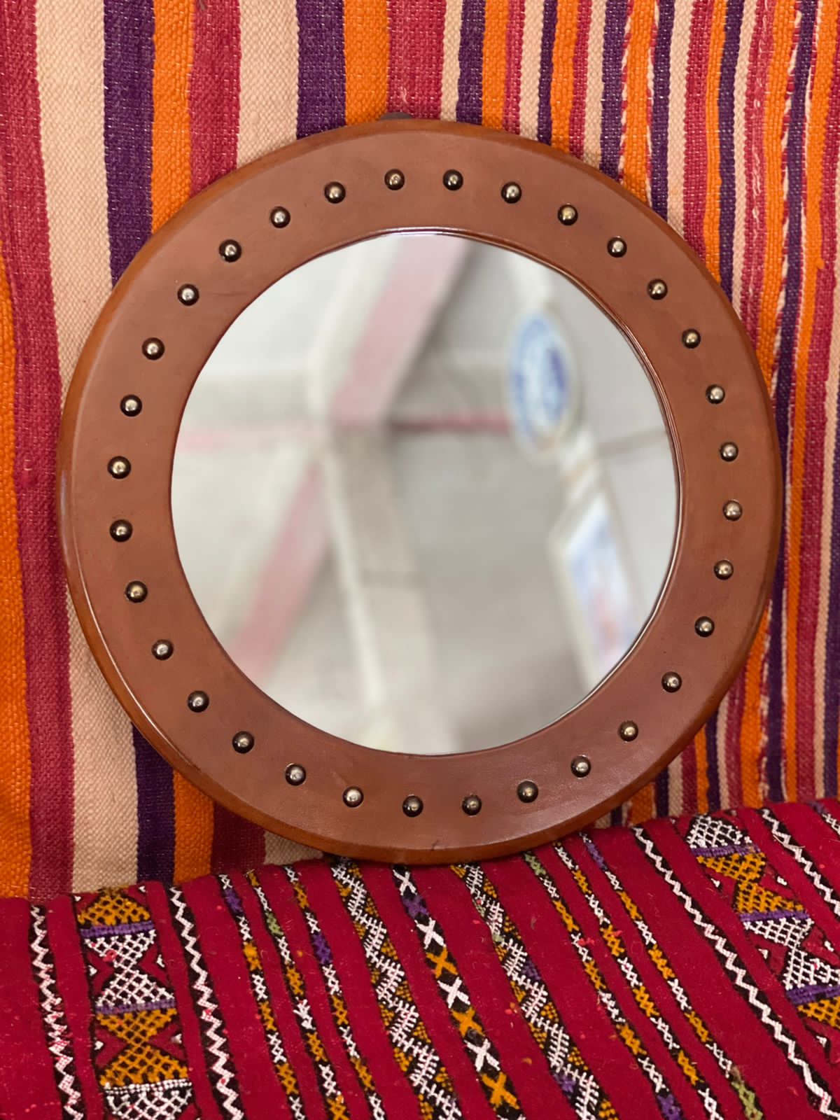 Miroir Soliel en cuir Rond