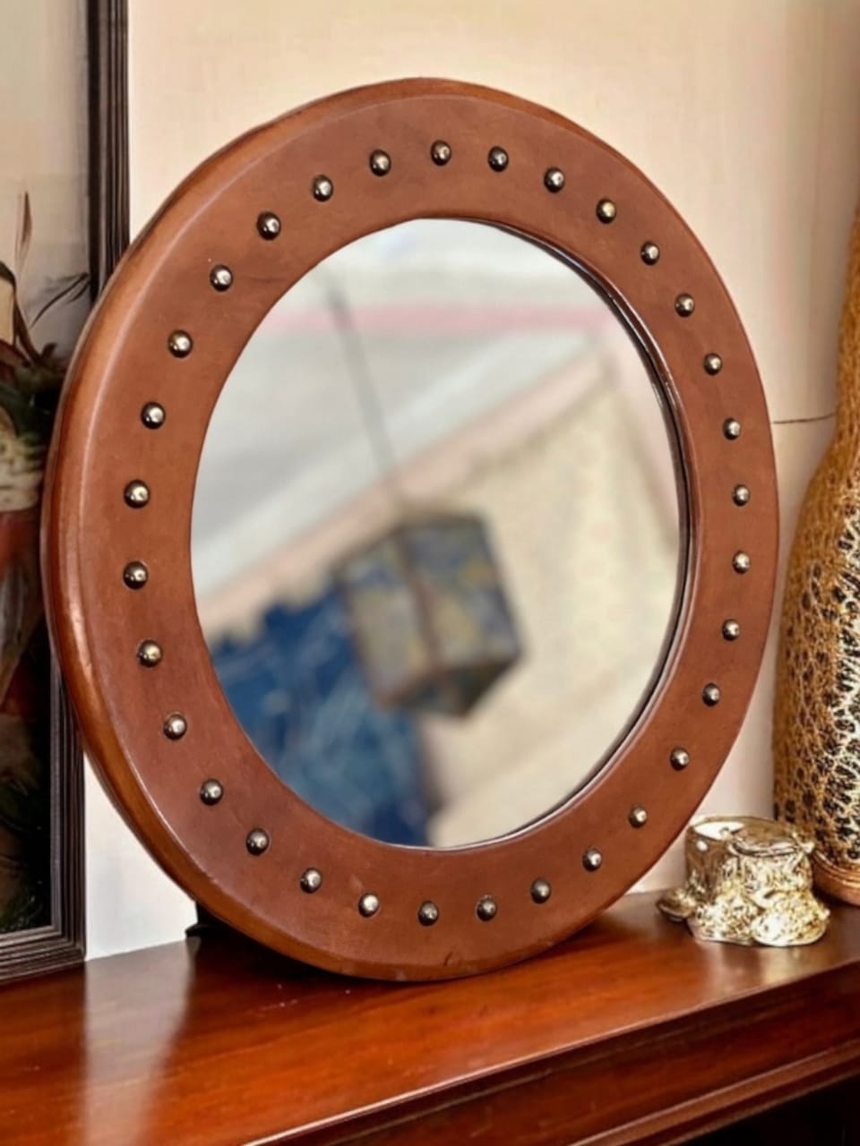 Miroir Soliel en cuir Rond
