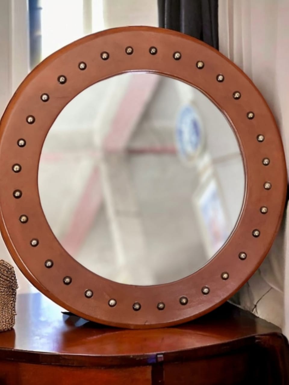 Miroir Soliel en cuir Rond