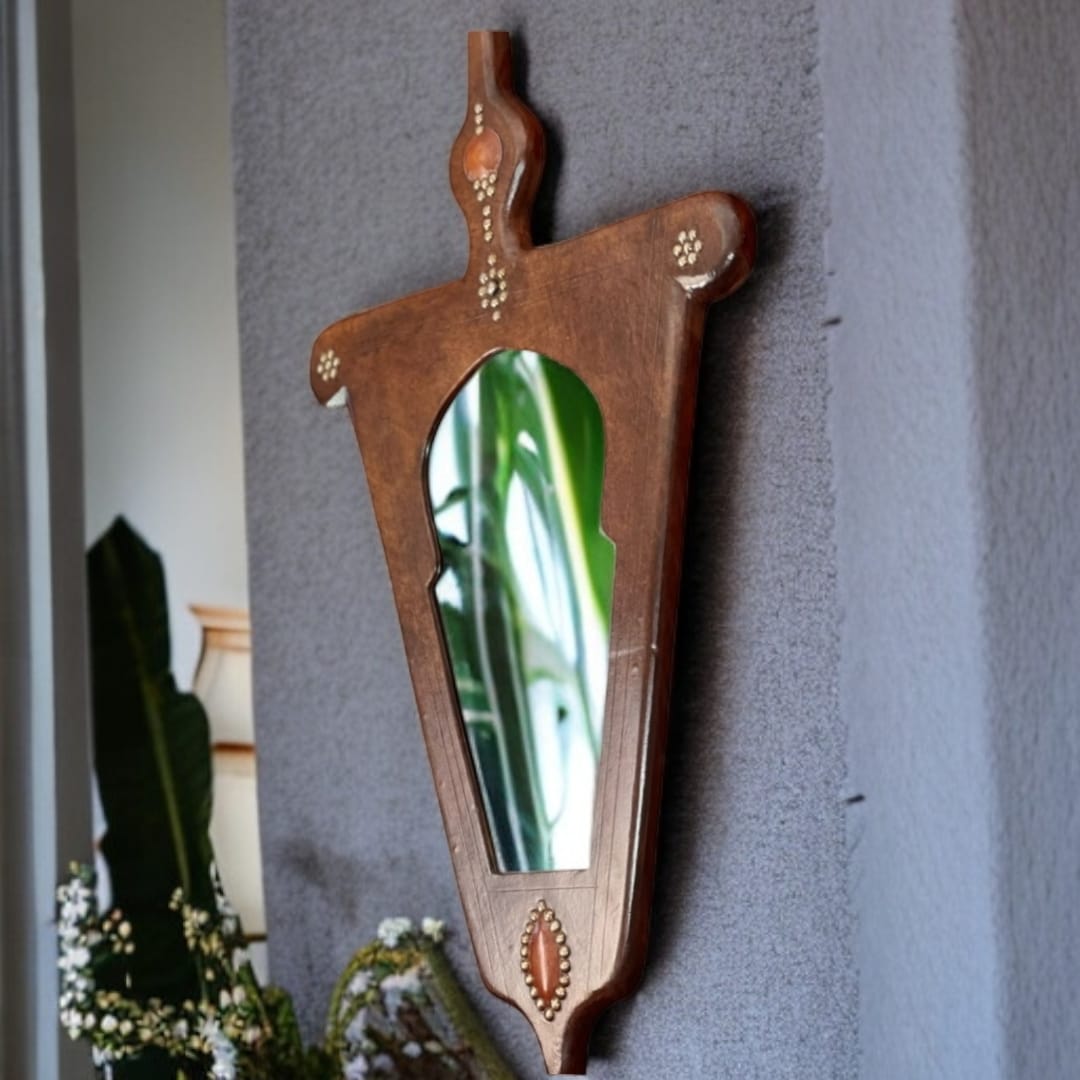 Miroir Fibule en cuir marron