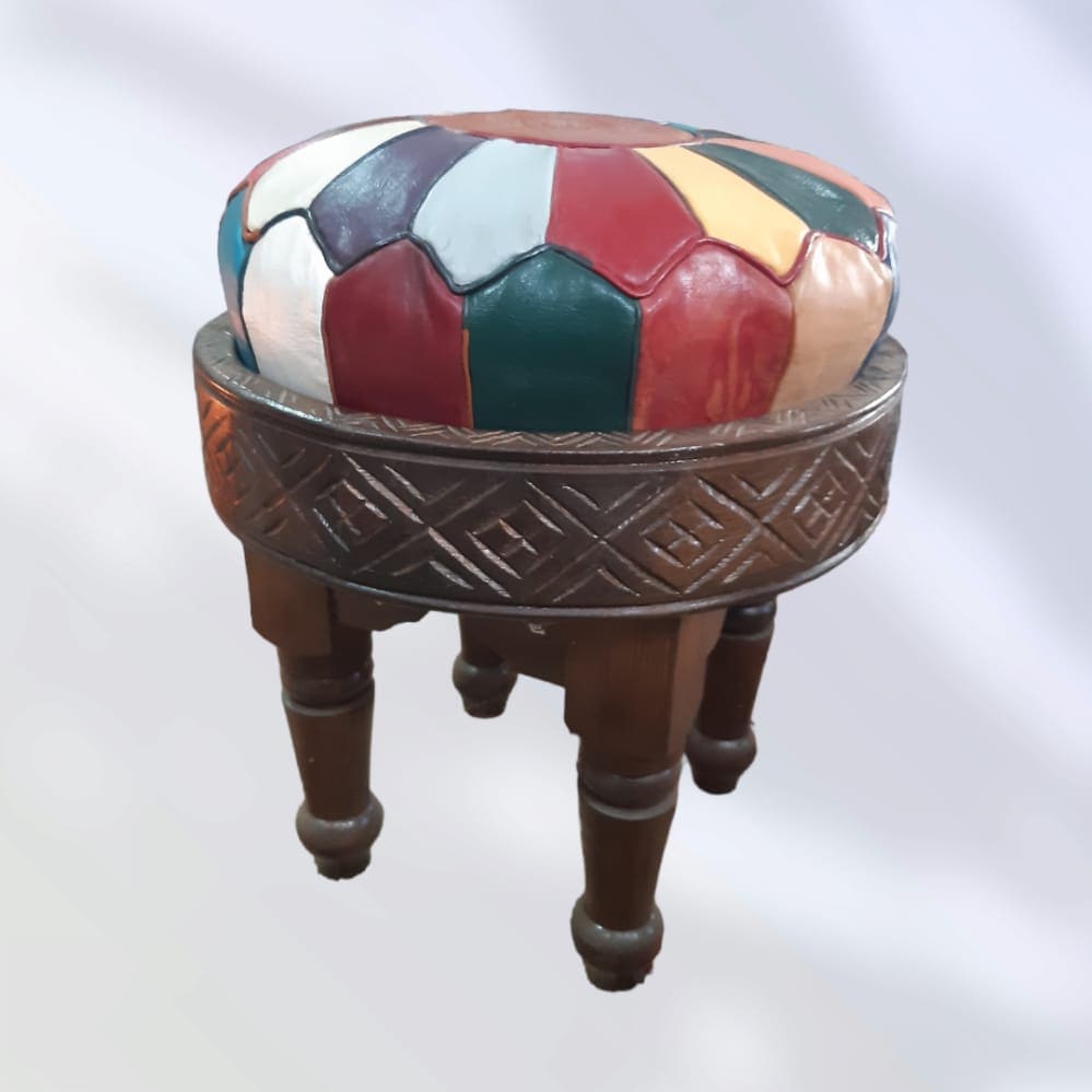 Table Tabouret en Bois avec Pouf