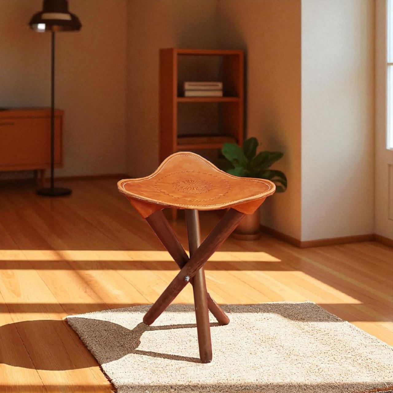 Tabouret artisanal pliable en cuir