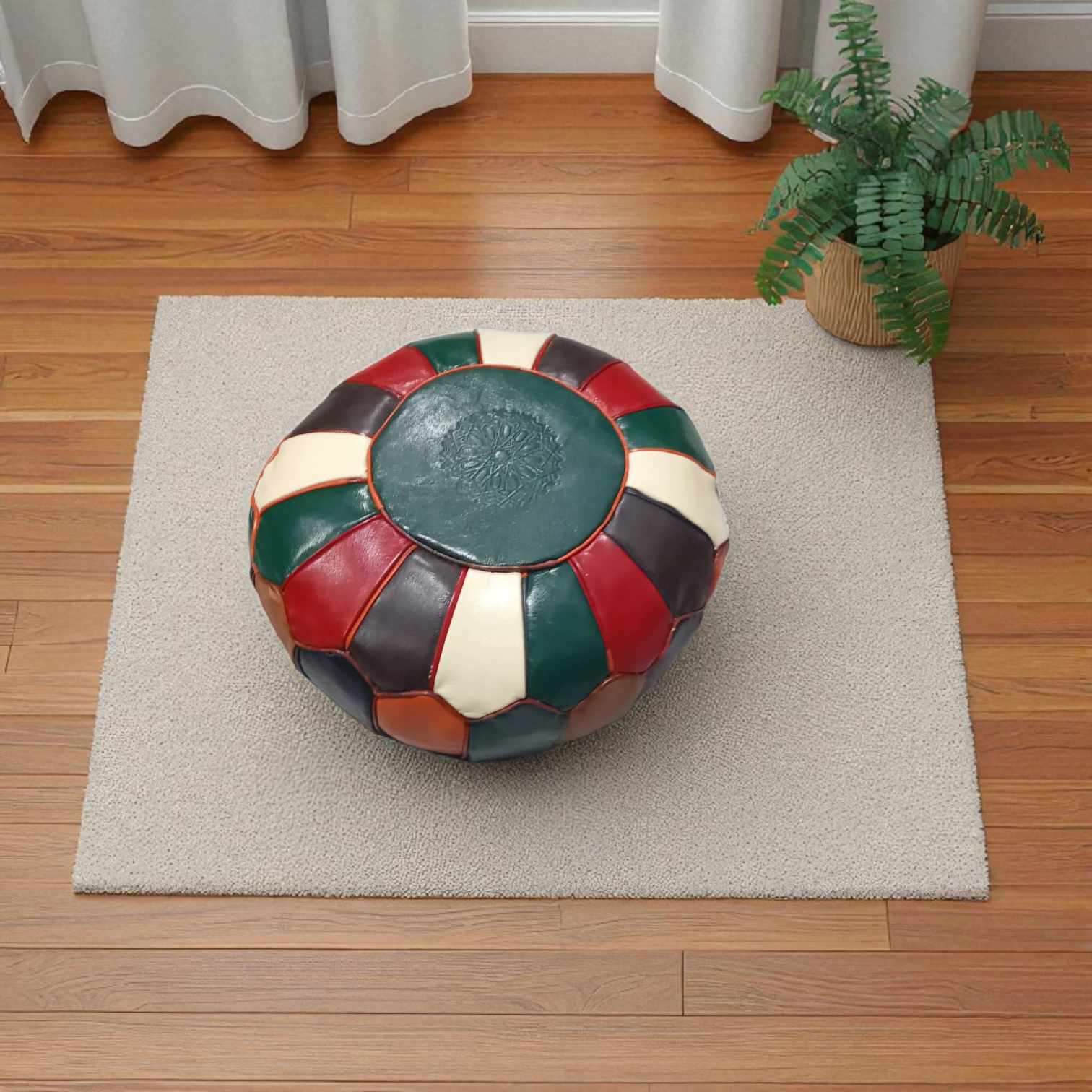 Pouf marocain en cuir véritable multicolore