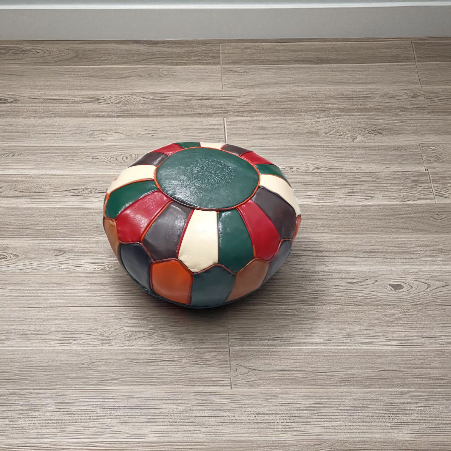 Pouf marocain en cuir véritable multicolore
