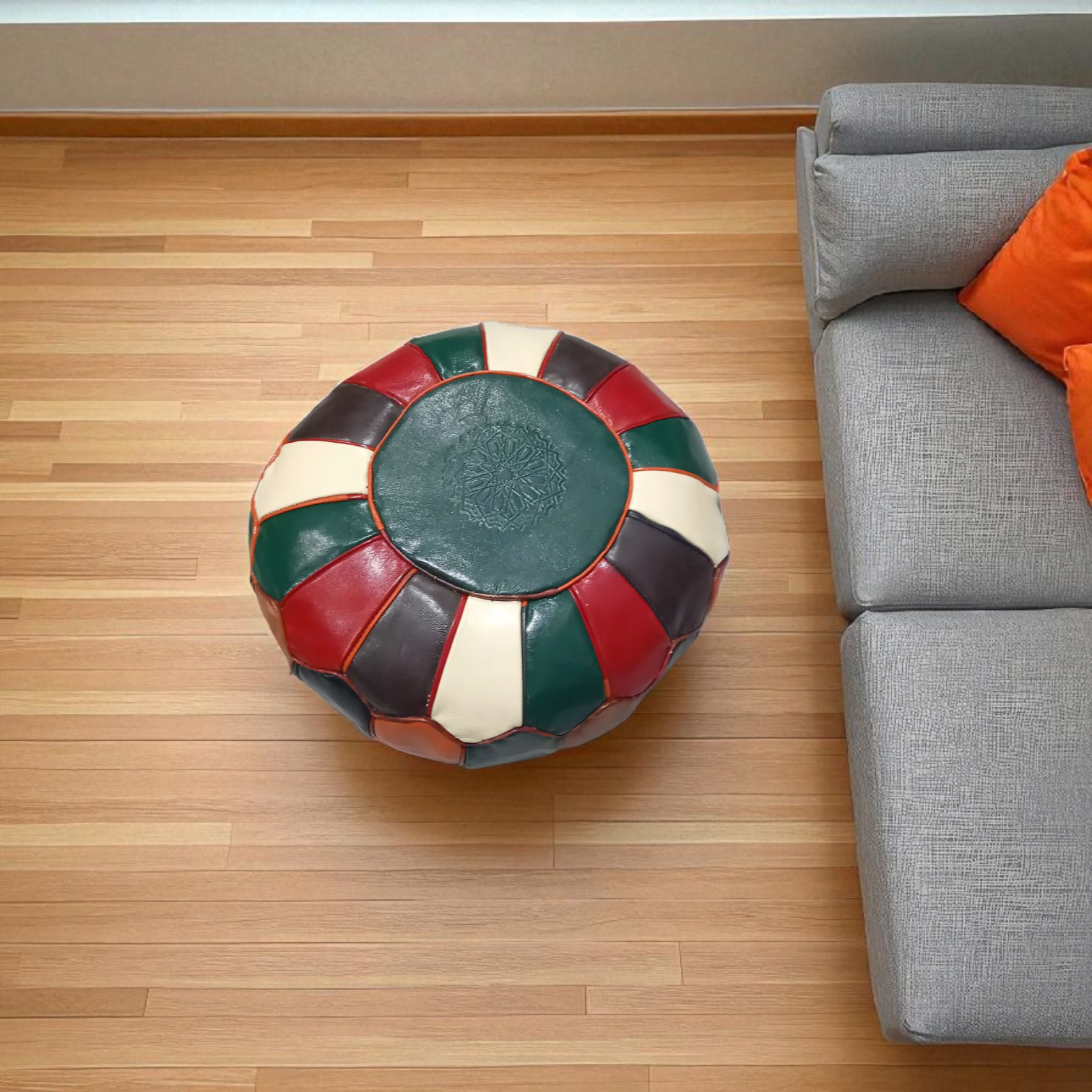Pouf marocain en cuir véritable multicolore