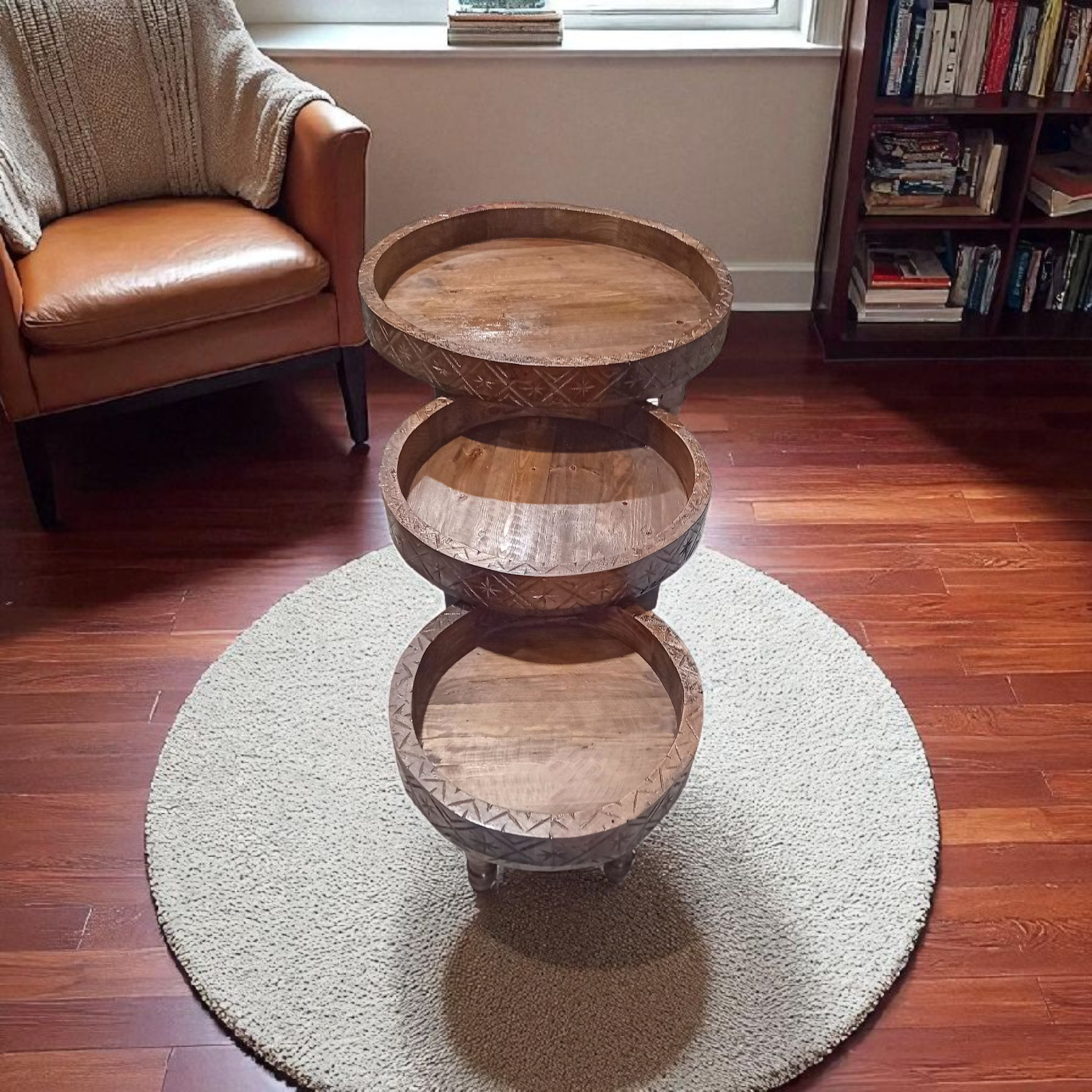 Série de tables en bois naturel