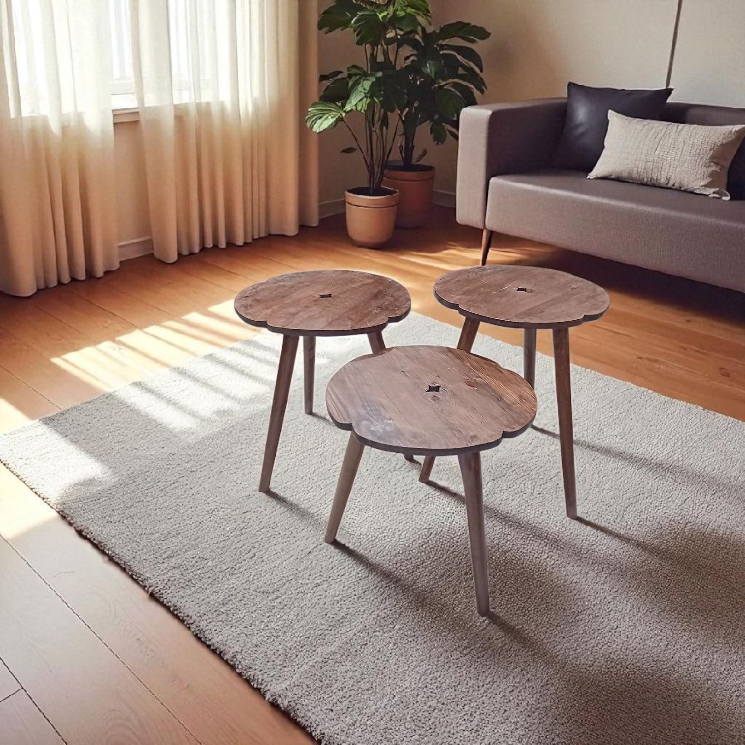 Série de 3 tables en bois massif