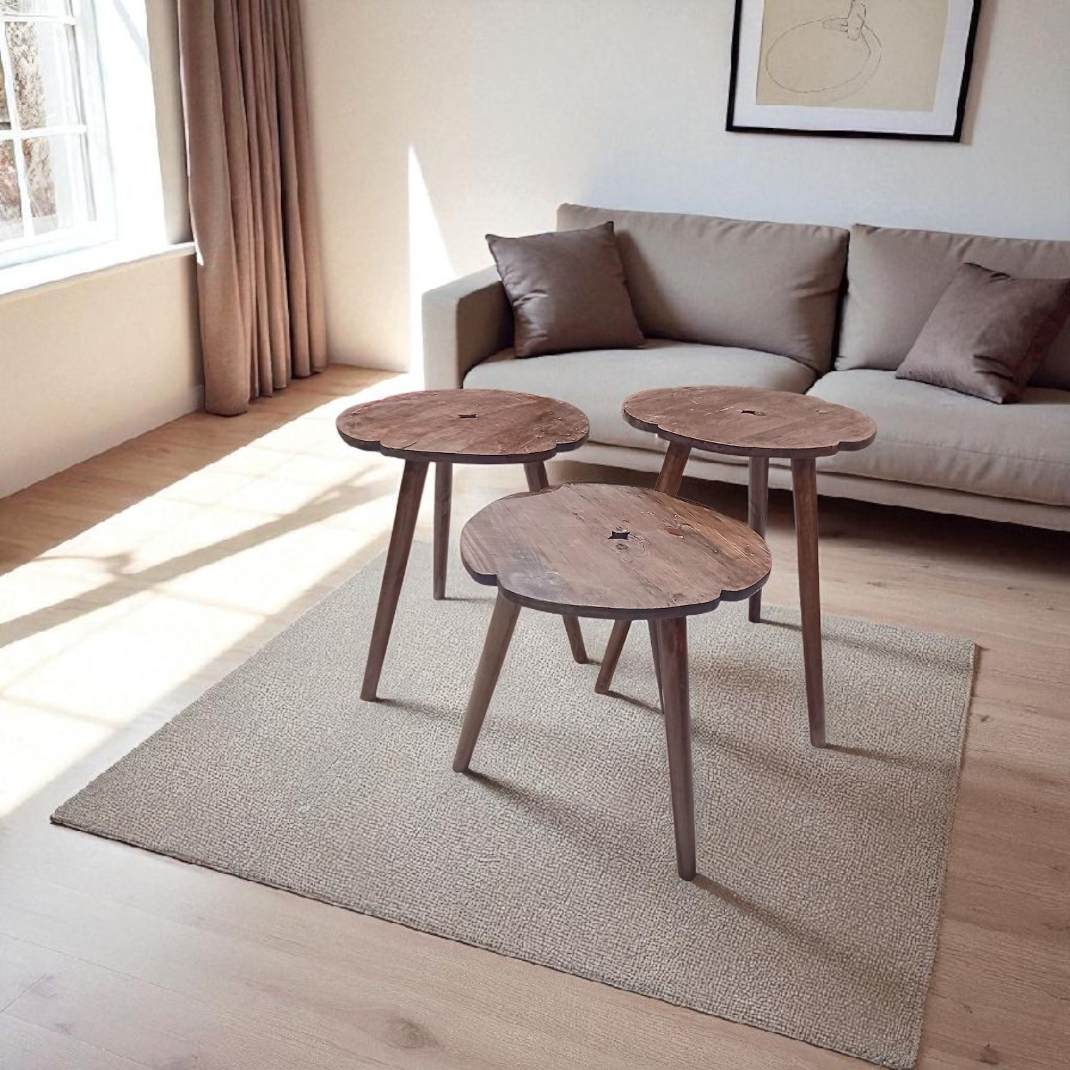 Série de 3 tables en bois massif