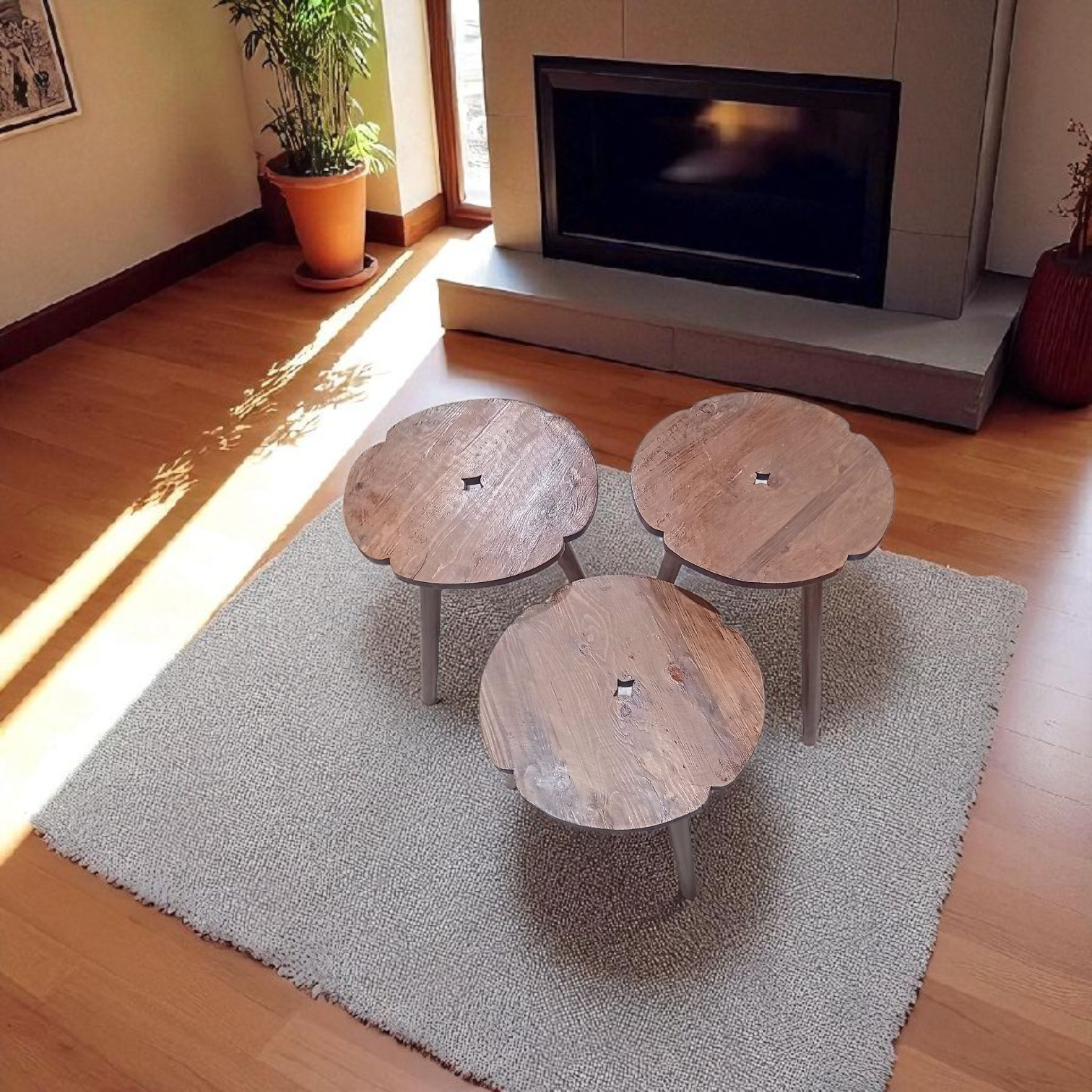 Série de 3 tables en bois massif