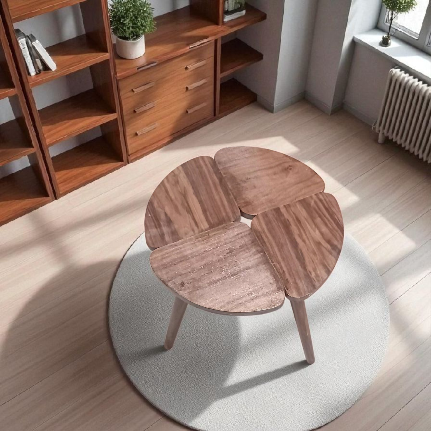 Série de 3 tables rondes en bois finition noyer