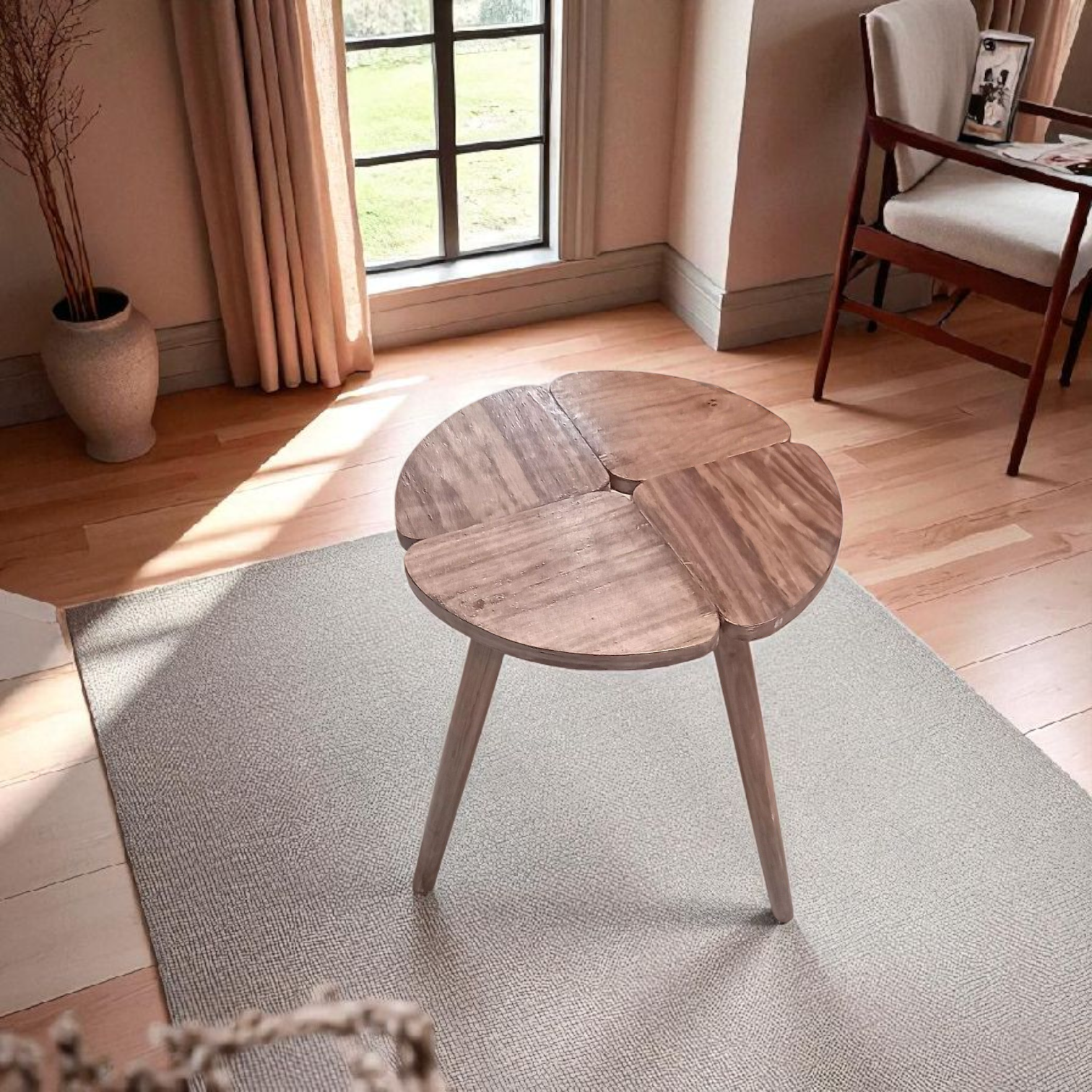 Série de 3 tables rondes en bois finition noyer