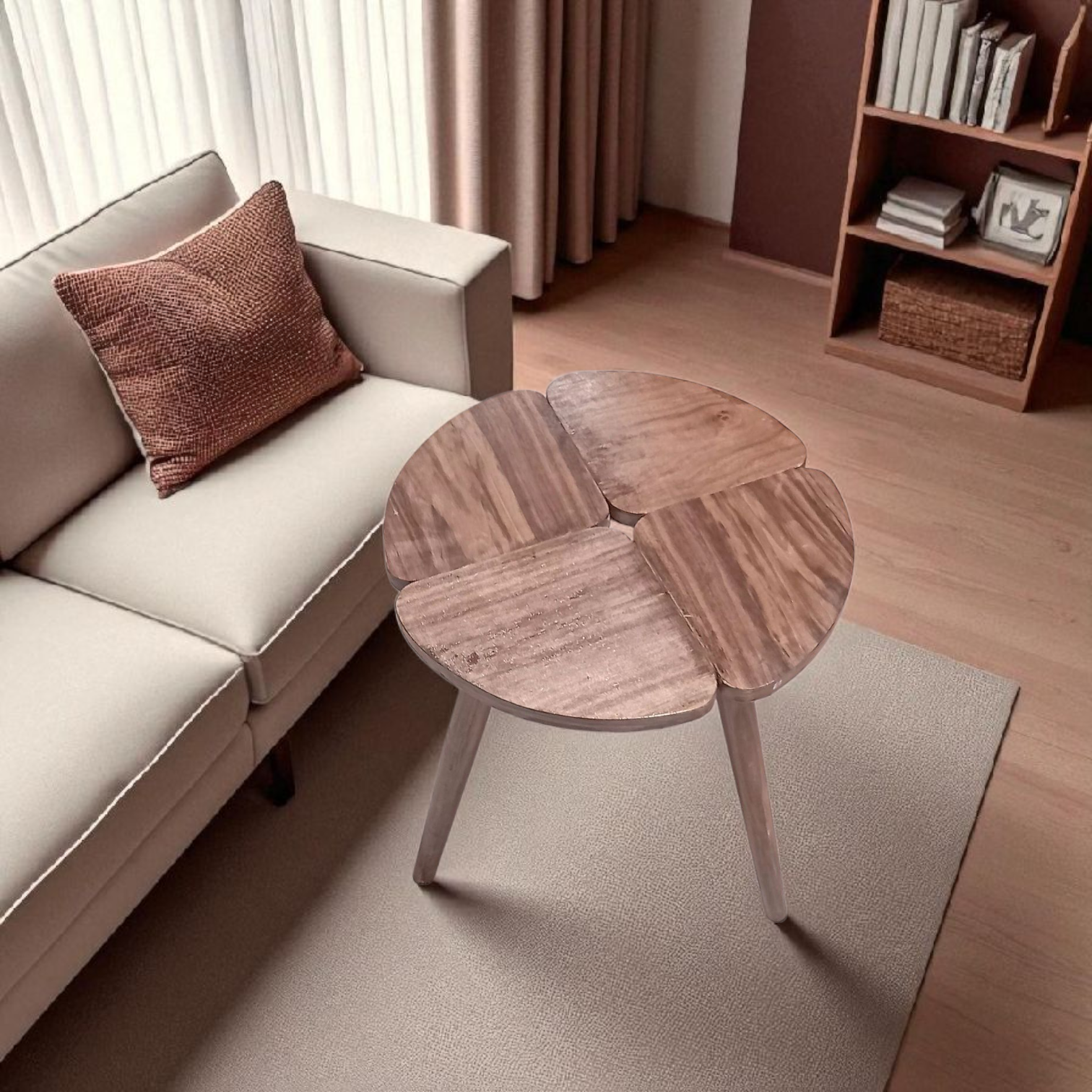 Série de 3 tables rondes en bois finition noyer