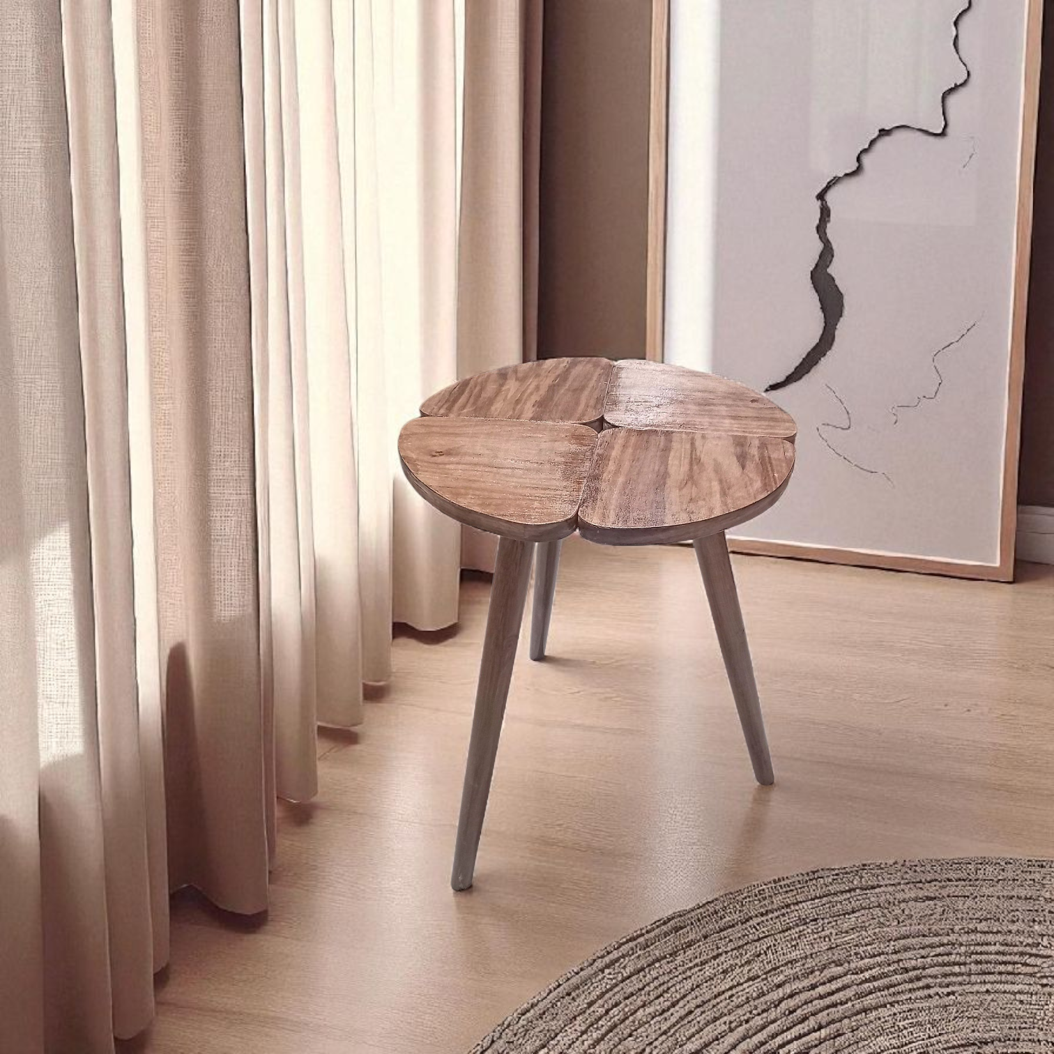 Série de 3 tables rondes en bois finition noyer