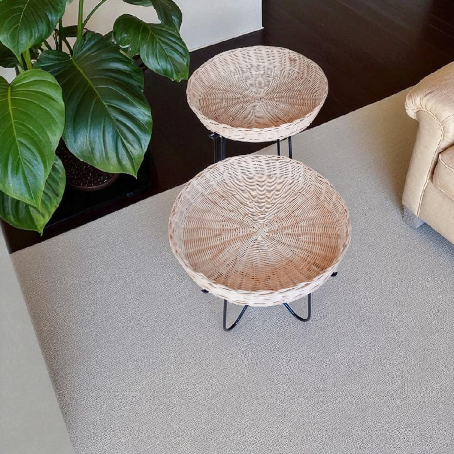 Duo de tables en rotin tressé naturel