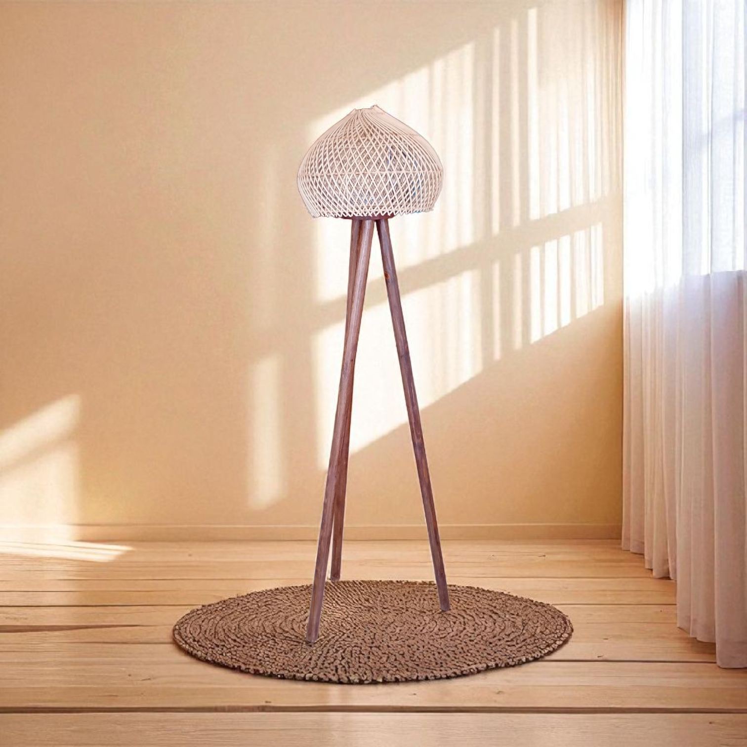 Lampadaire en bois avec abat-jour artisanal