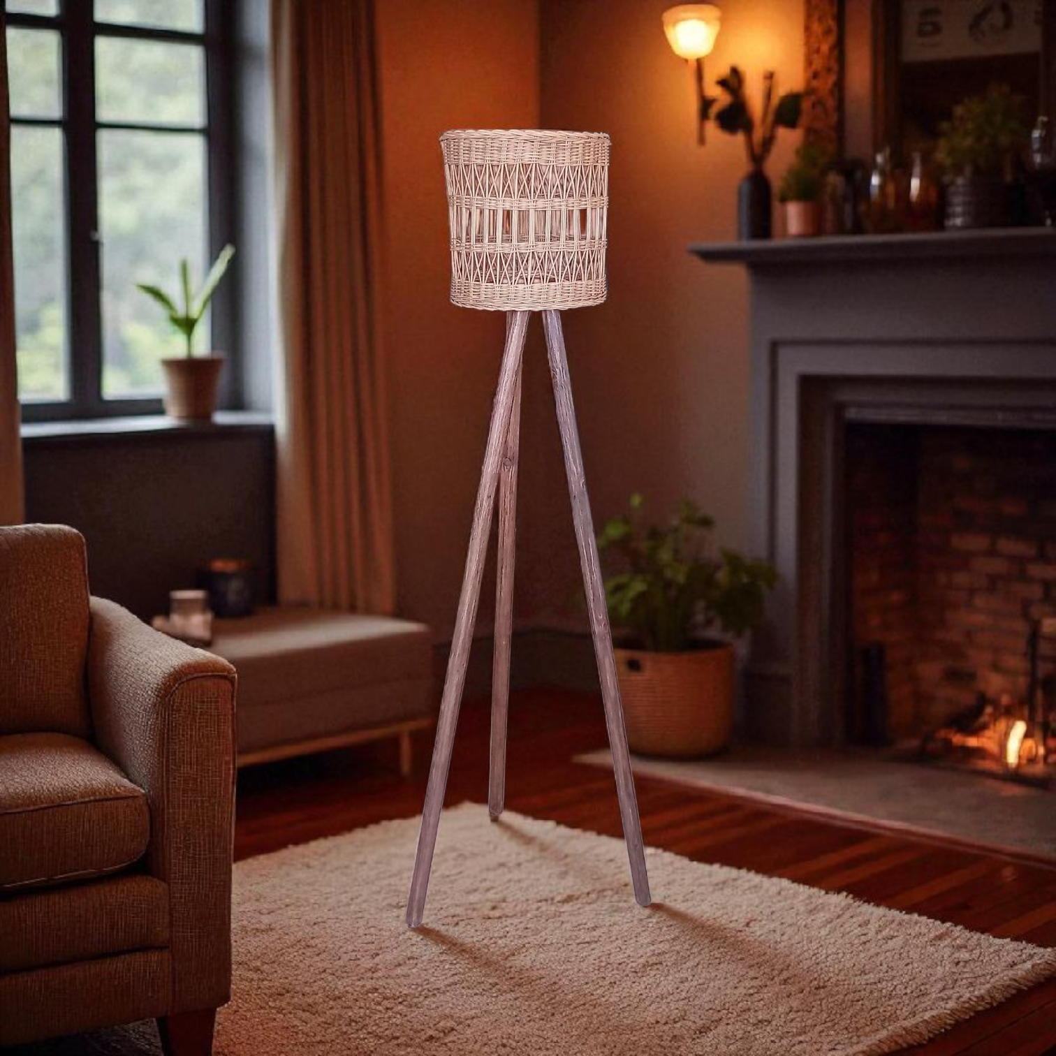 Lampadaire en bois avec abat-jour artisanal