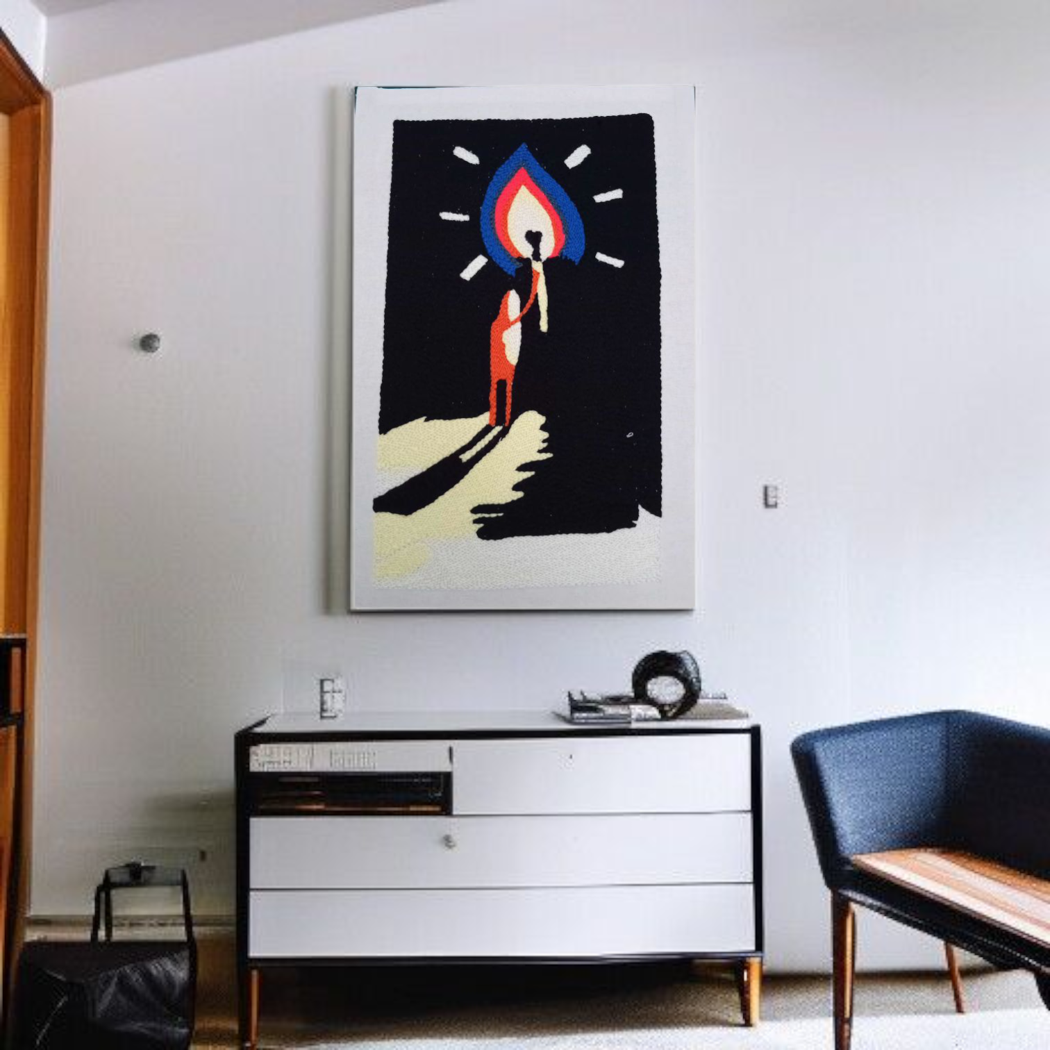 Tableau en Broderie – La Flamme de l’Espoir