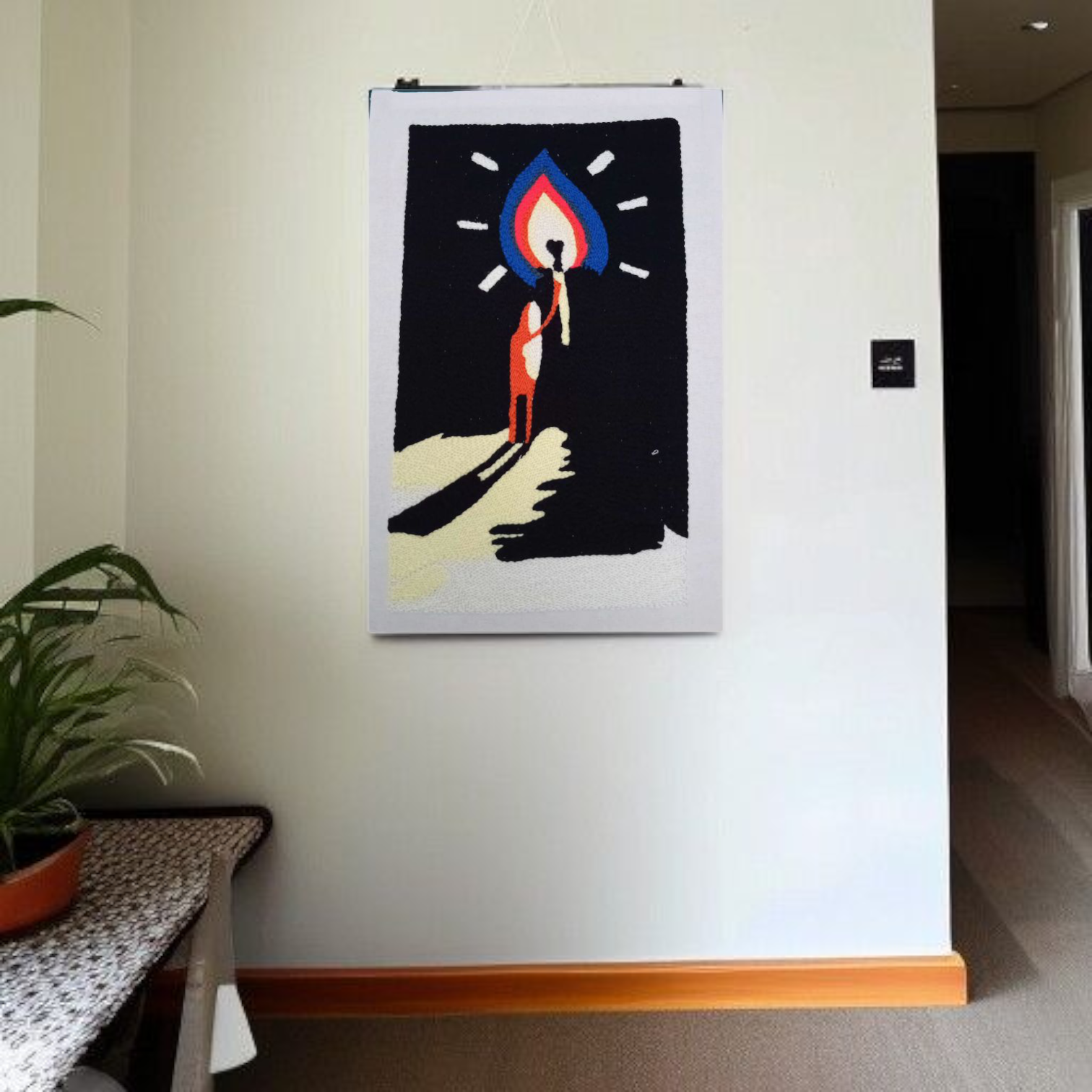 Tableau en Broderie – La Flamme de l’Espoir