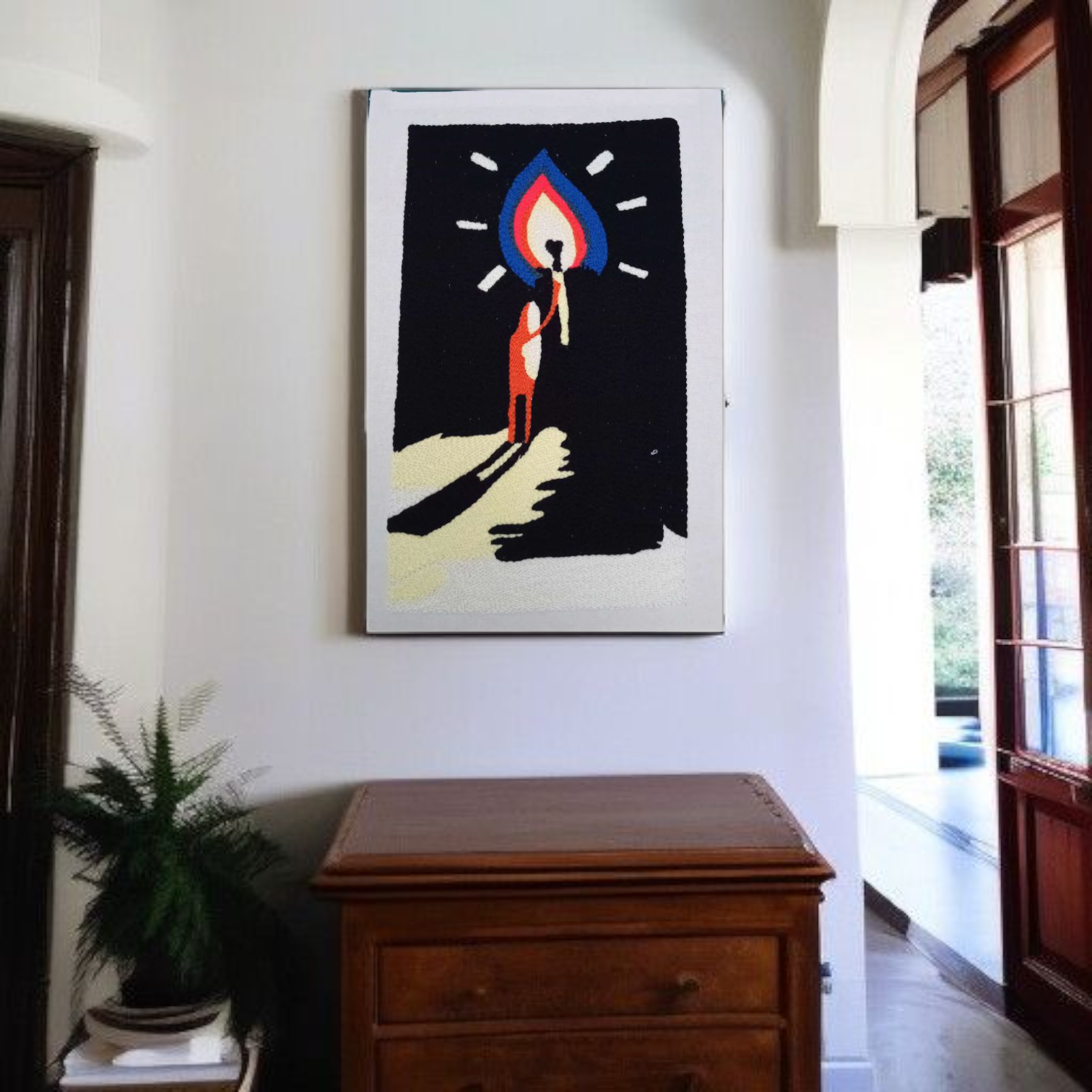 Tableau en Broderie – La Flamme de l’Espoir