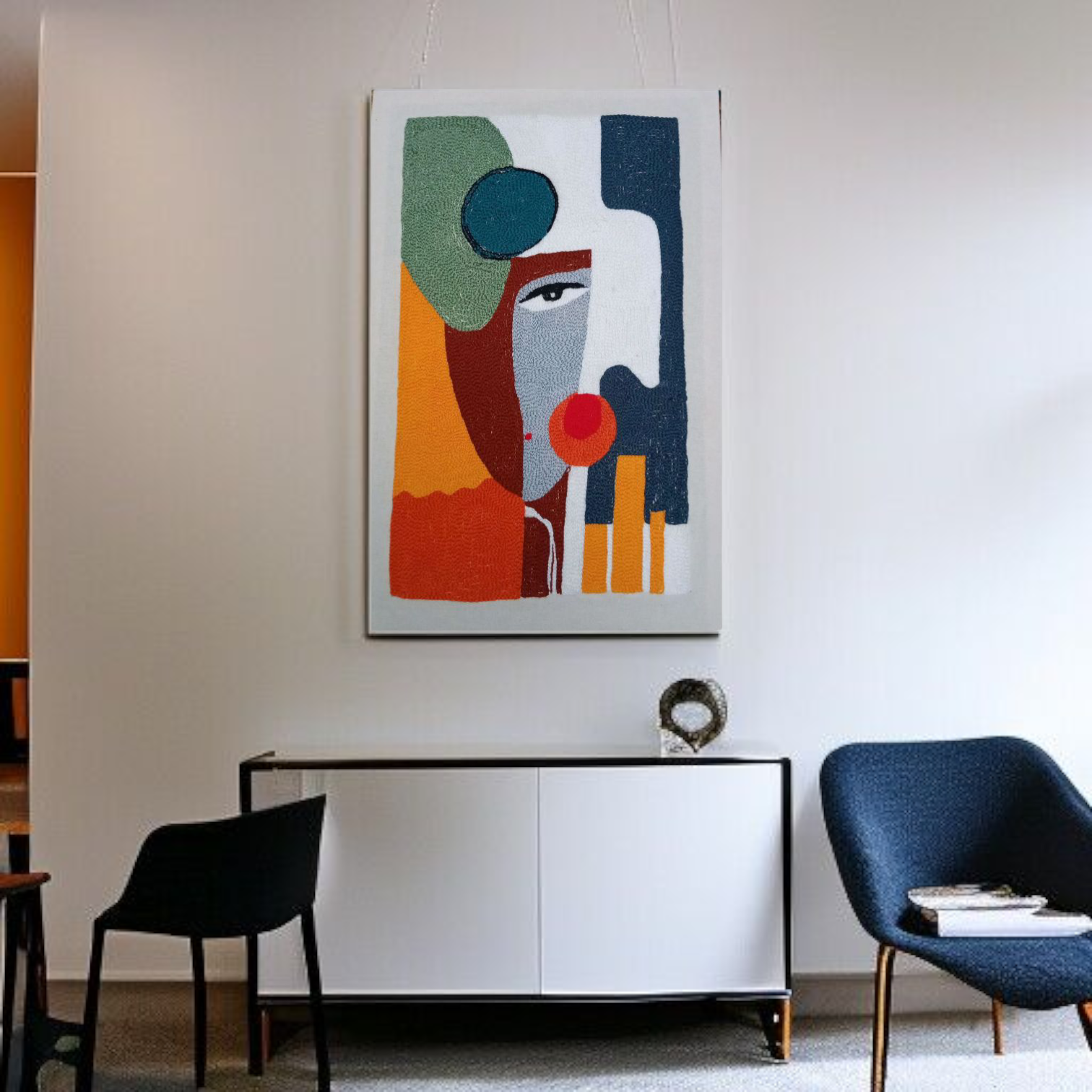 Tableau en Broderie – Portrait Abstrait Coloré