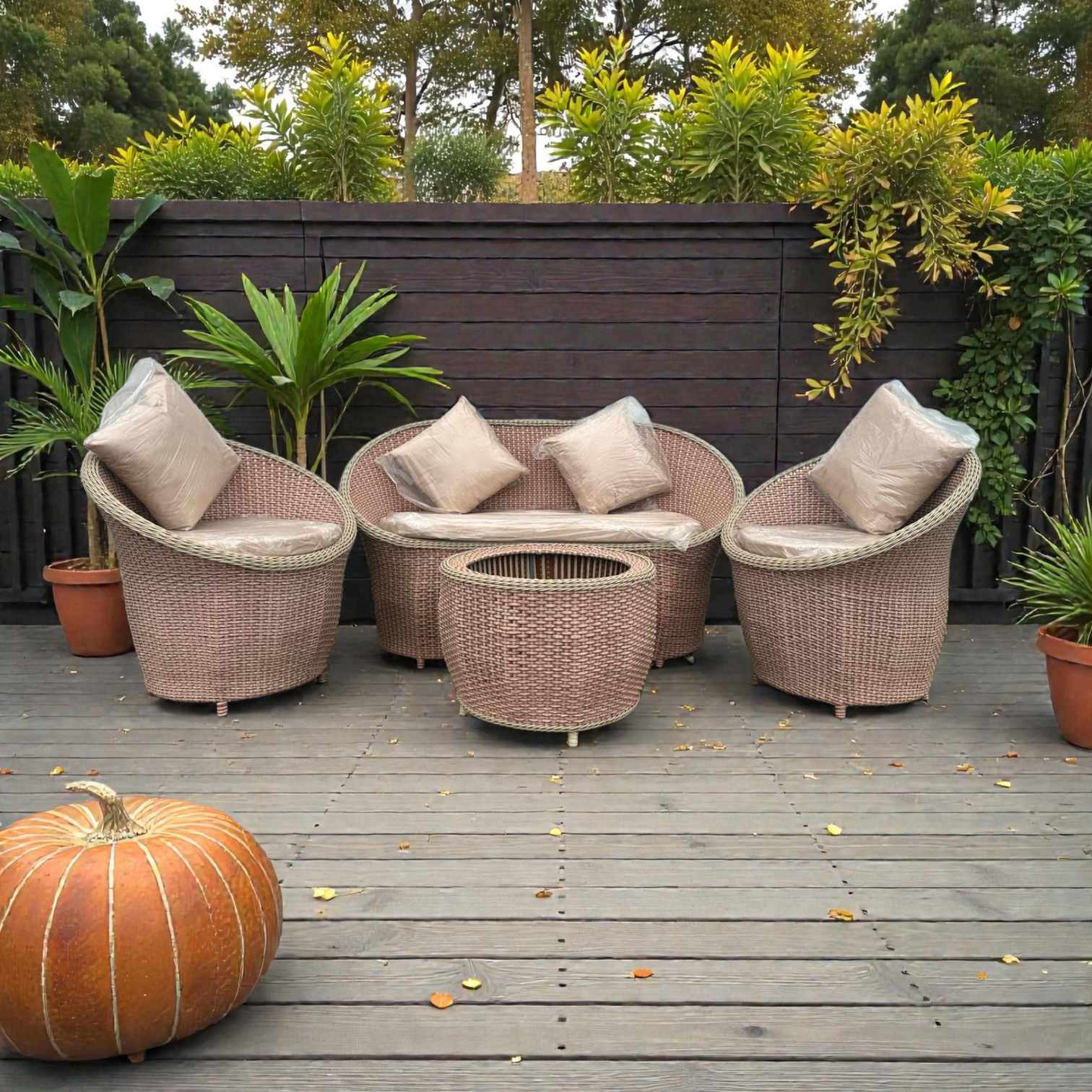 Salon de jardin en rotin – Ensemble 4 pièces avec coussins
