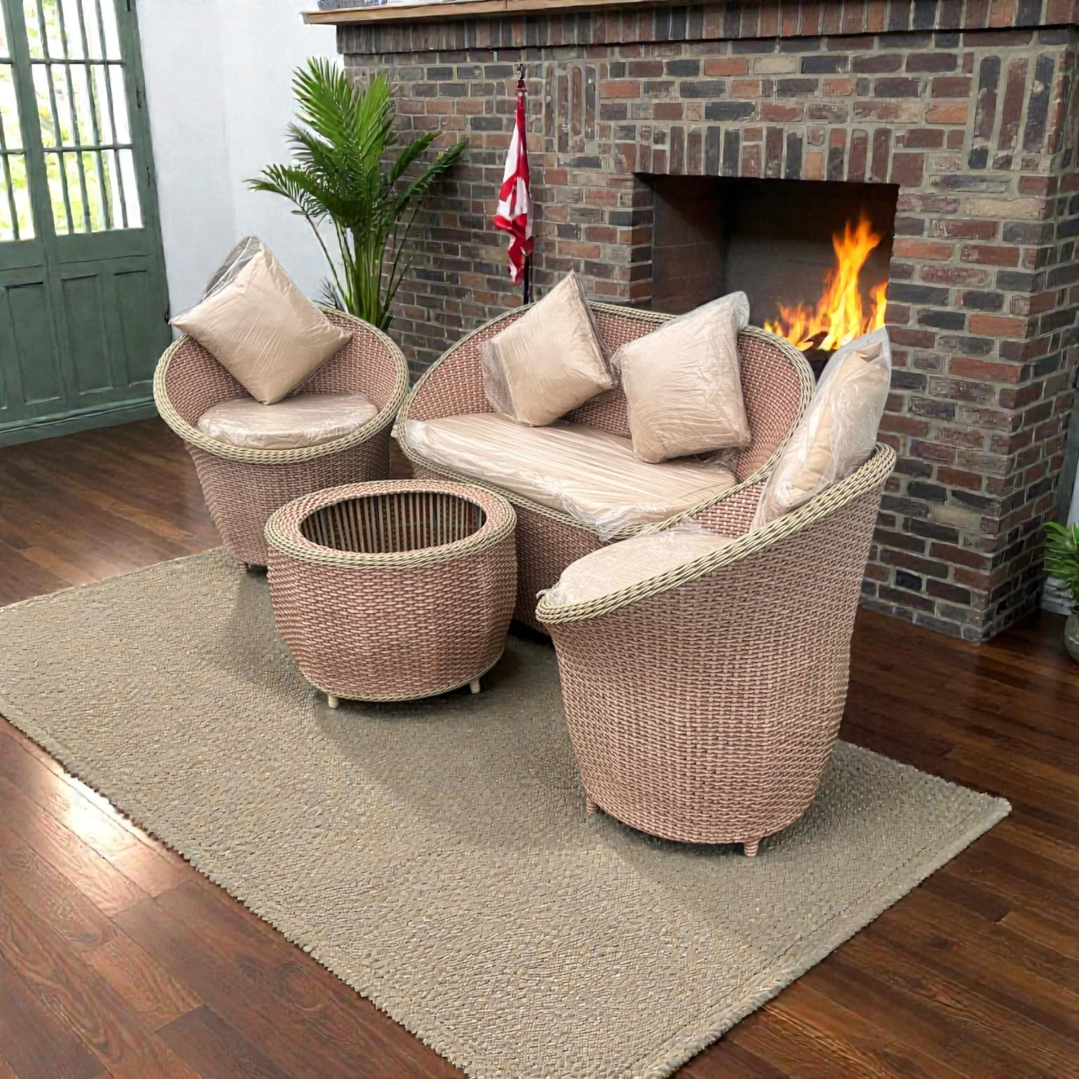 Salon de jardin en rotin – Ensemble 4 pièces avec coussins