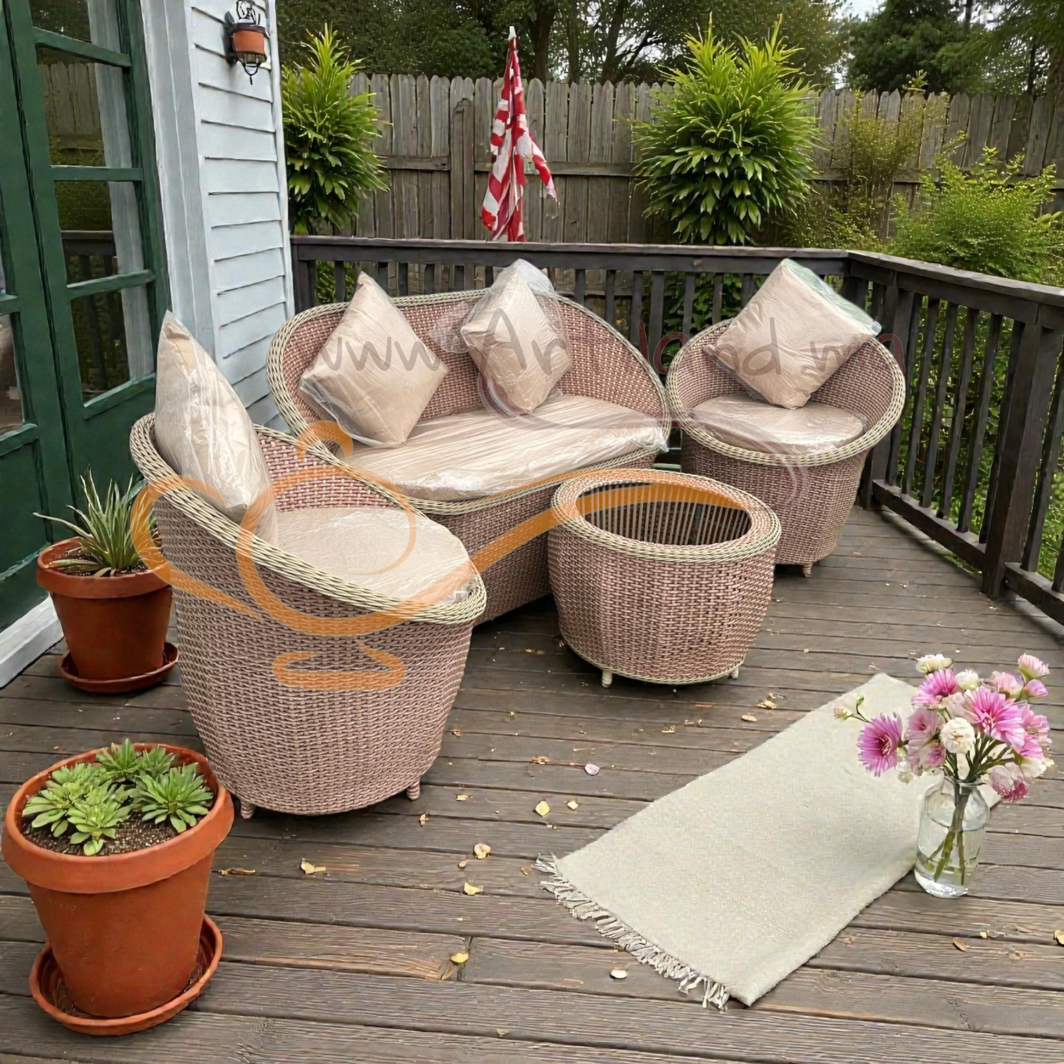 Salon de jardin en rotin – Ensemble 4 pièces avec coussins