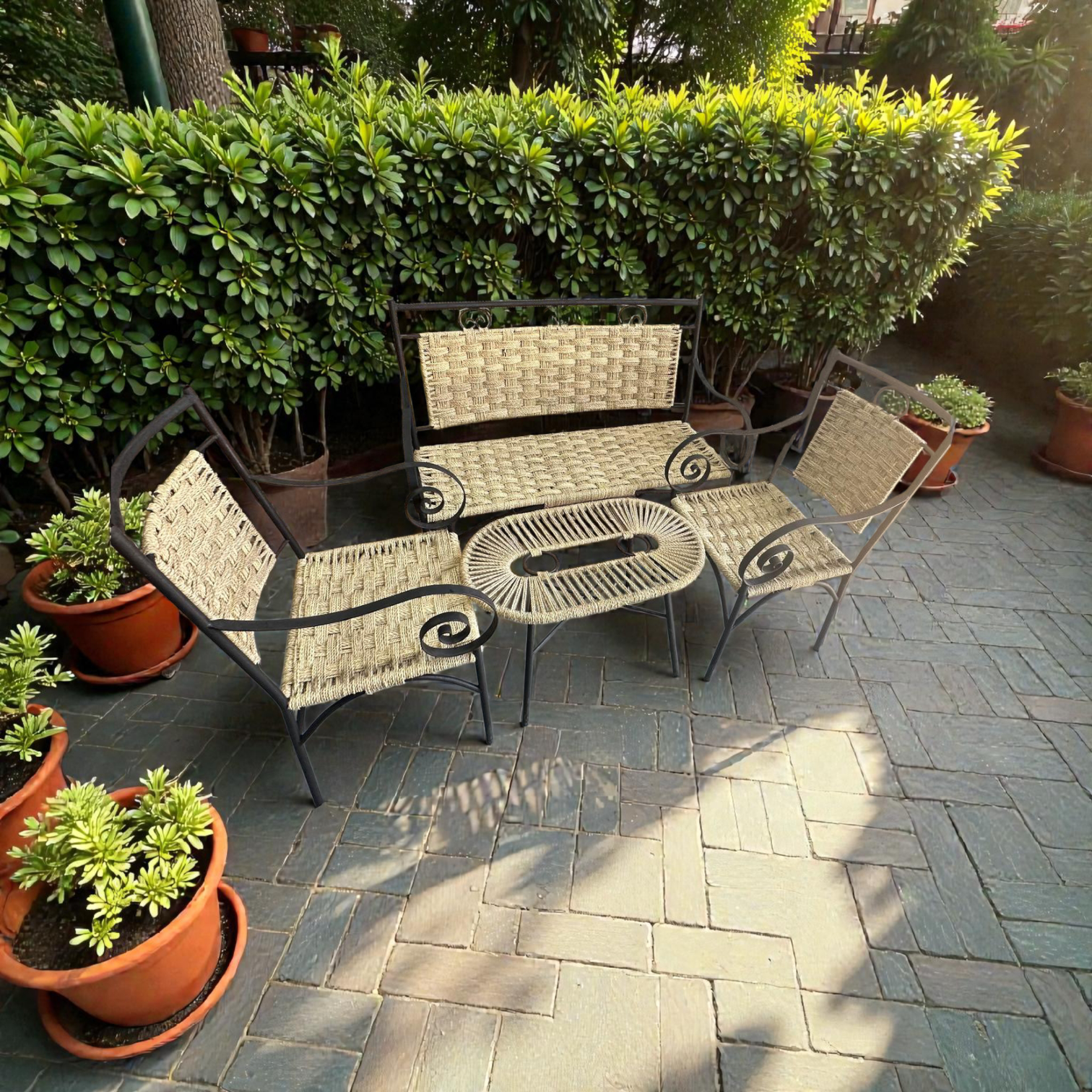 Salon de jardin en rotin – Ensemble 4 pièces