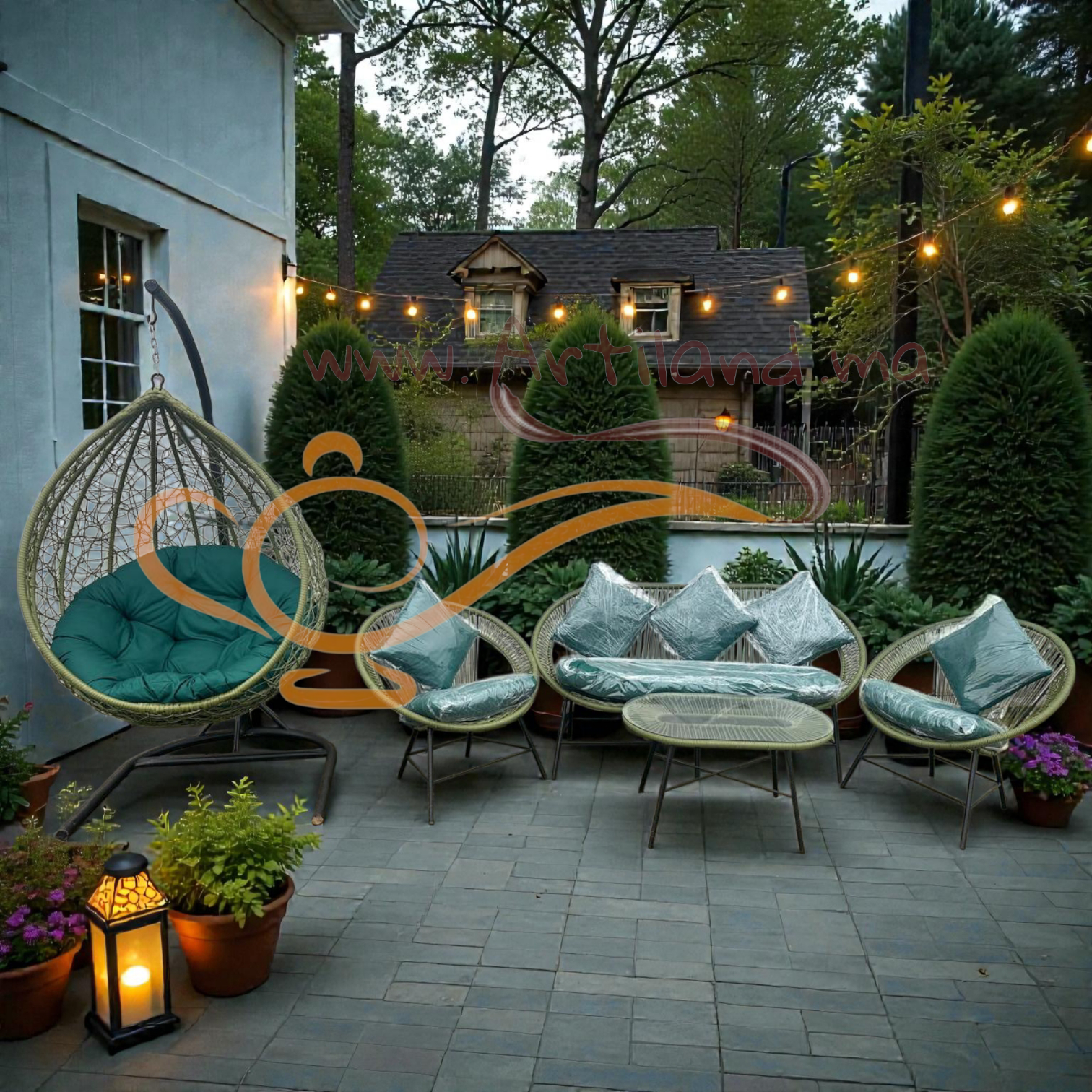 Salon de jardin en rotin avec balançoire – Ensemble complet