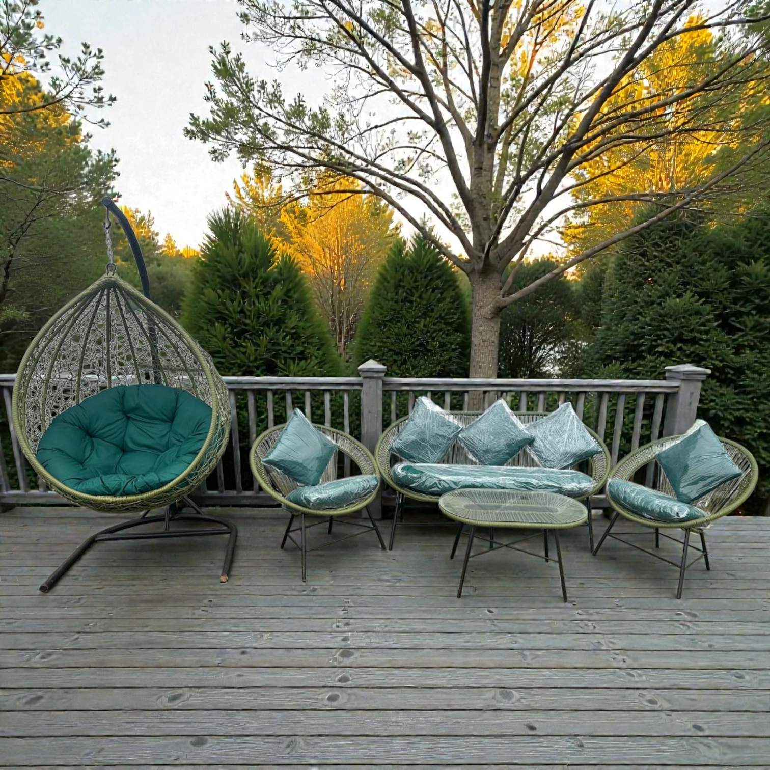 Salon de jardin en rotin avec balançoire – Ensemble complet
