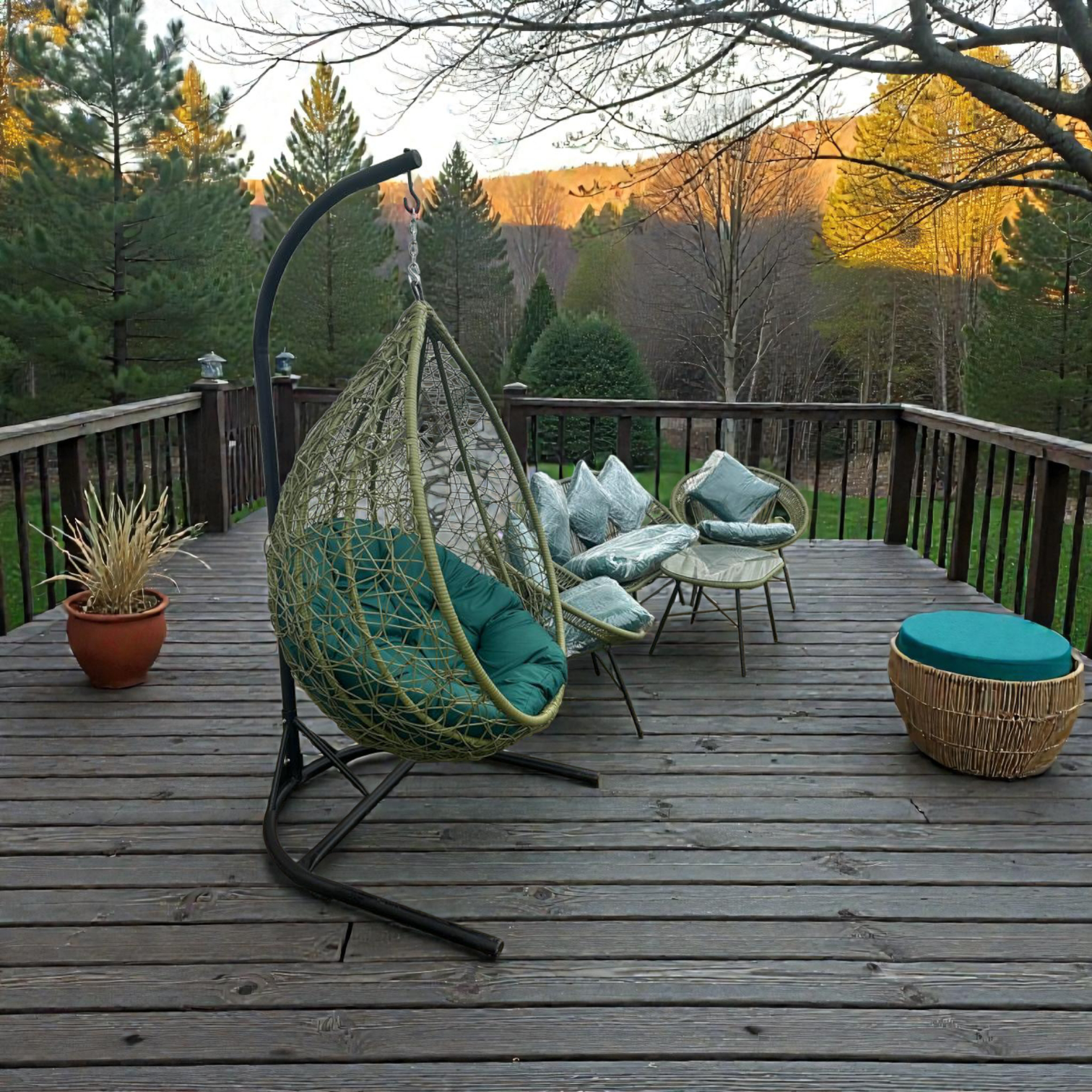 Salon de jardin en rotin avec balançoire – Ensemble complet