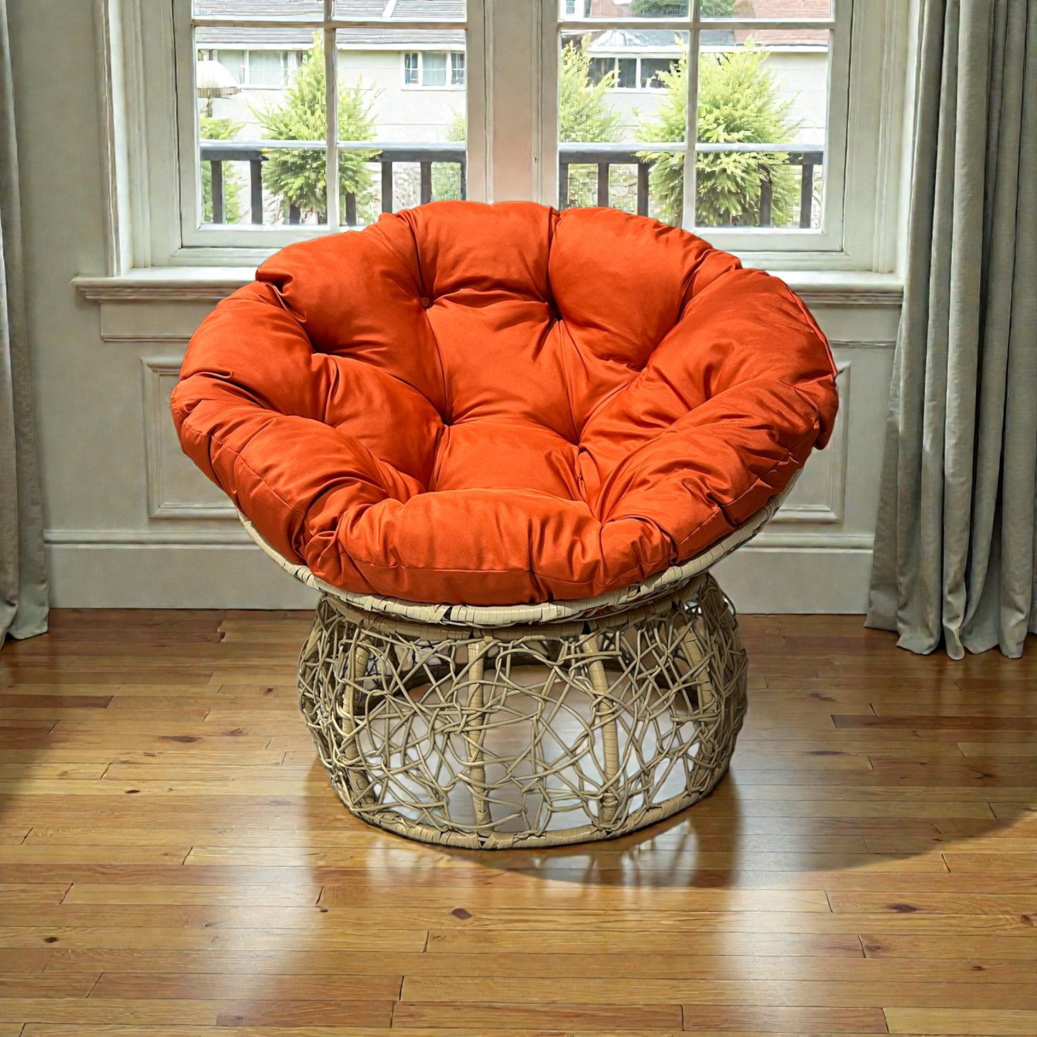 Fauteuil Papasan en Rotin Synthétique avec Coussin Orange