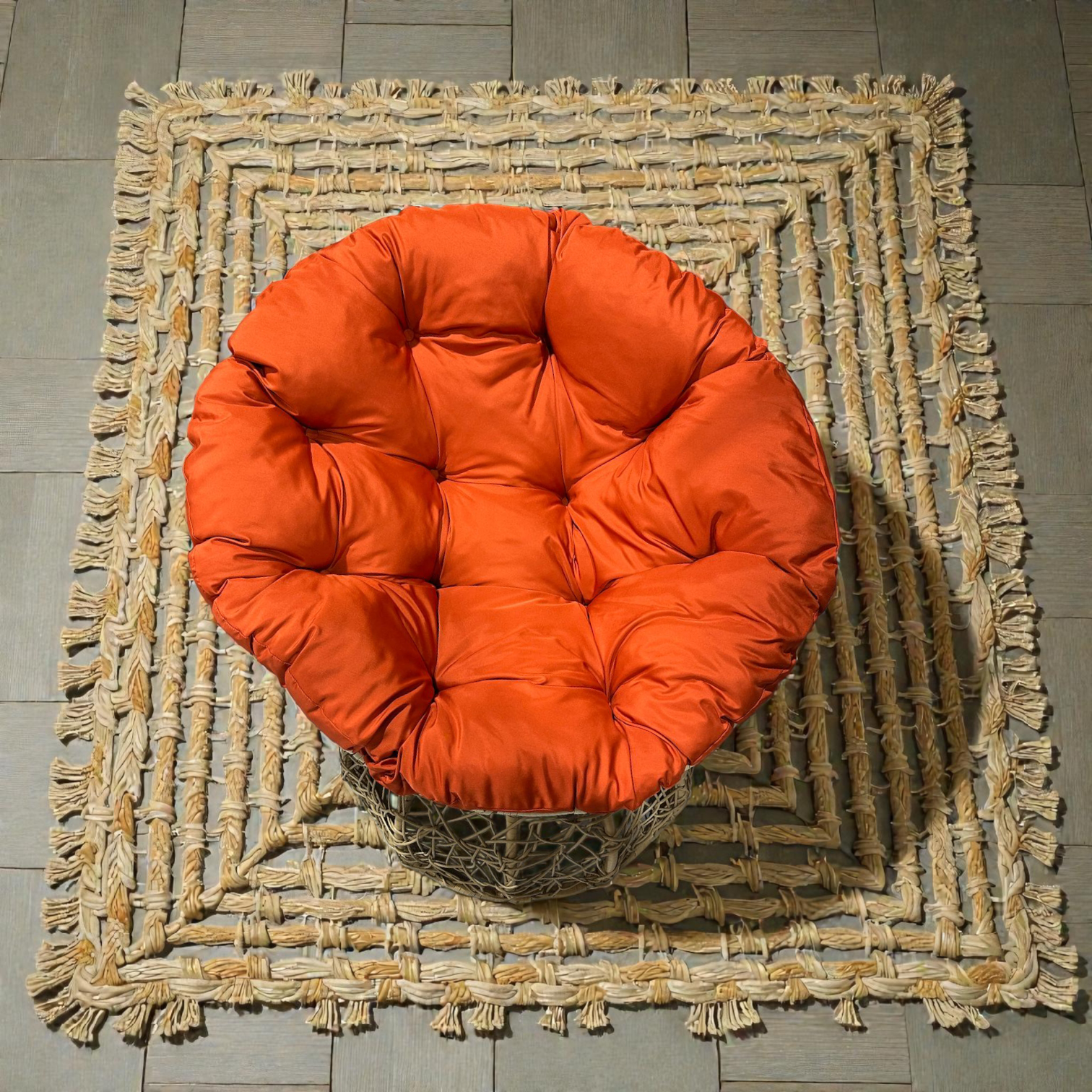Fauteuil Papasan en Rotin Synthétique avec Coussin Orange