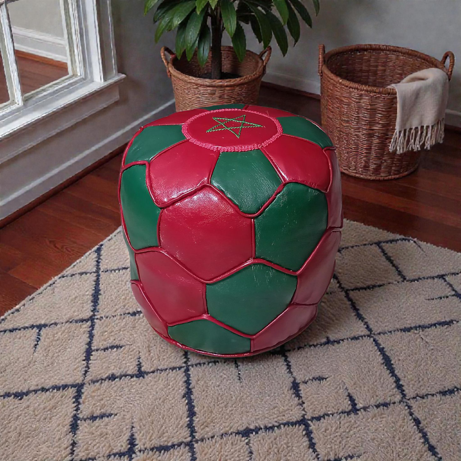 Pack Artisanal CAN 2025 Maroc – Coupe en rotin & Poufs marocains