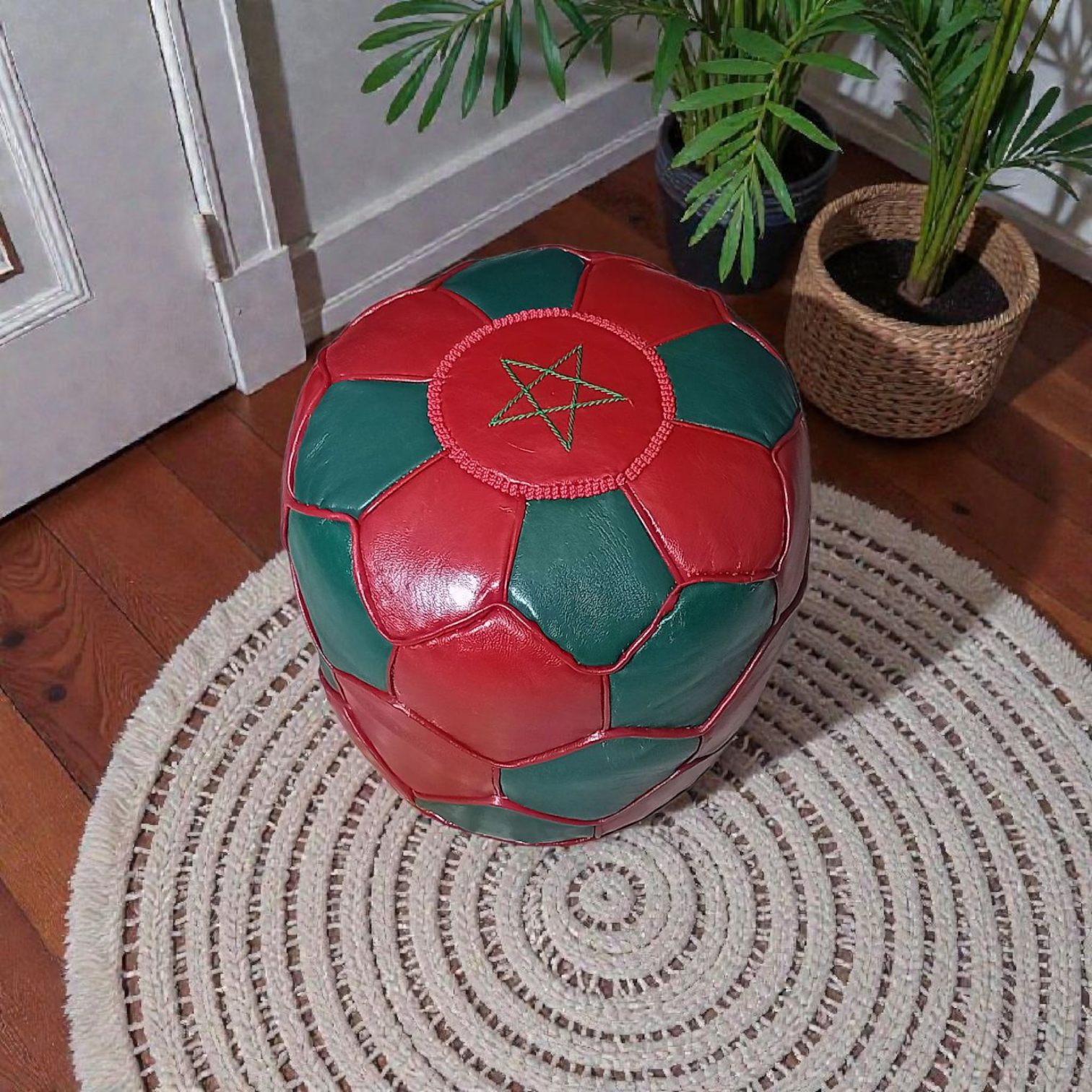Pack Artisanal CAN 2025 Maroc – Coupe en rotin & Poufs marocains