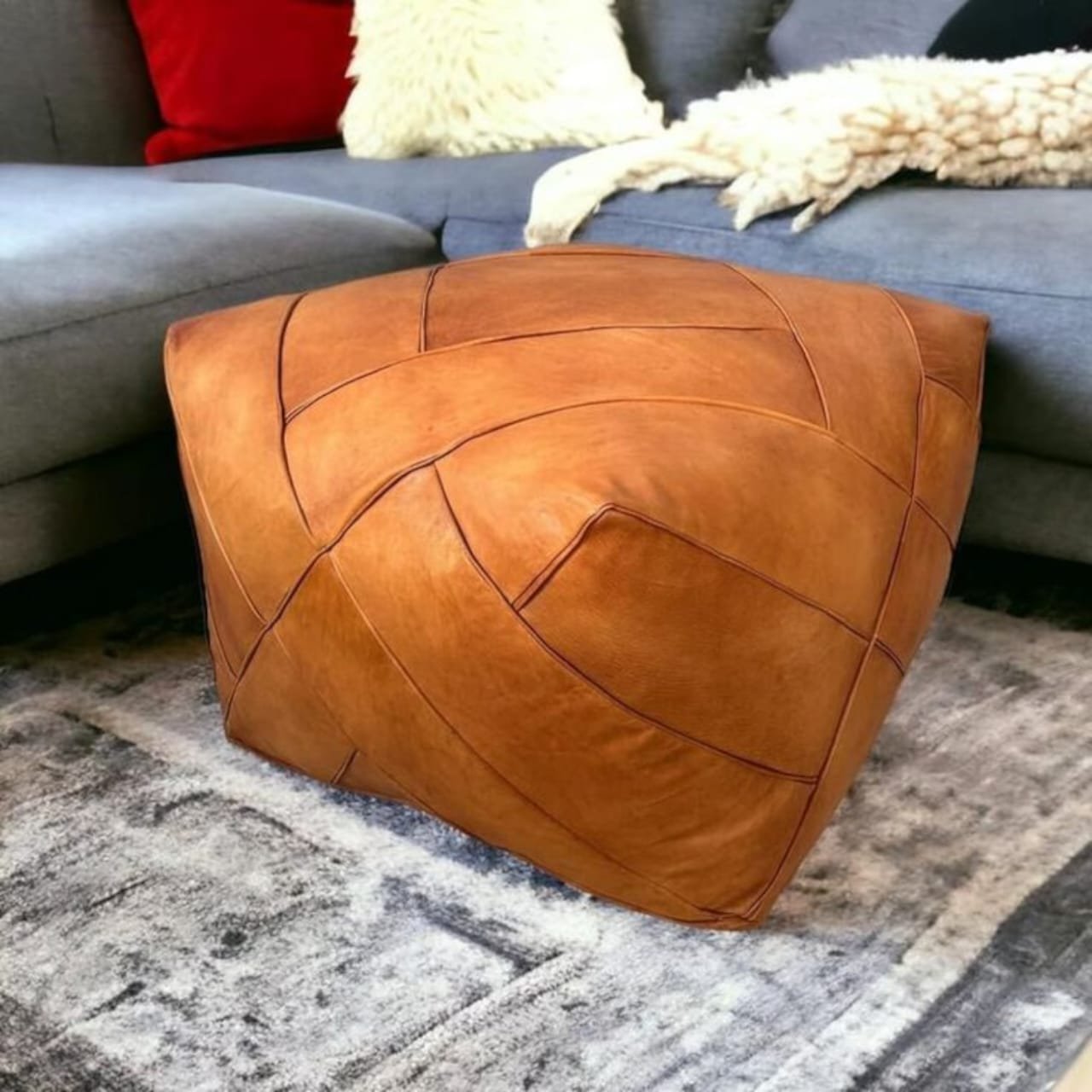 Pouf carré en cuir
