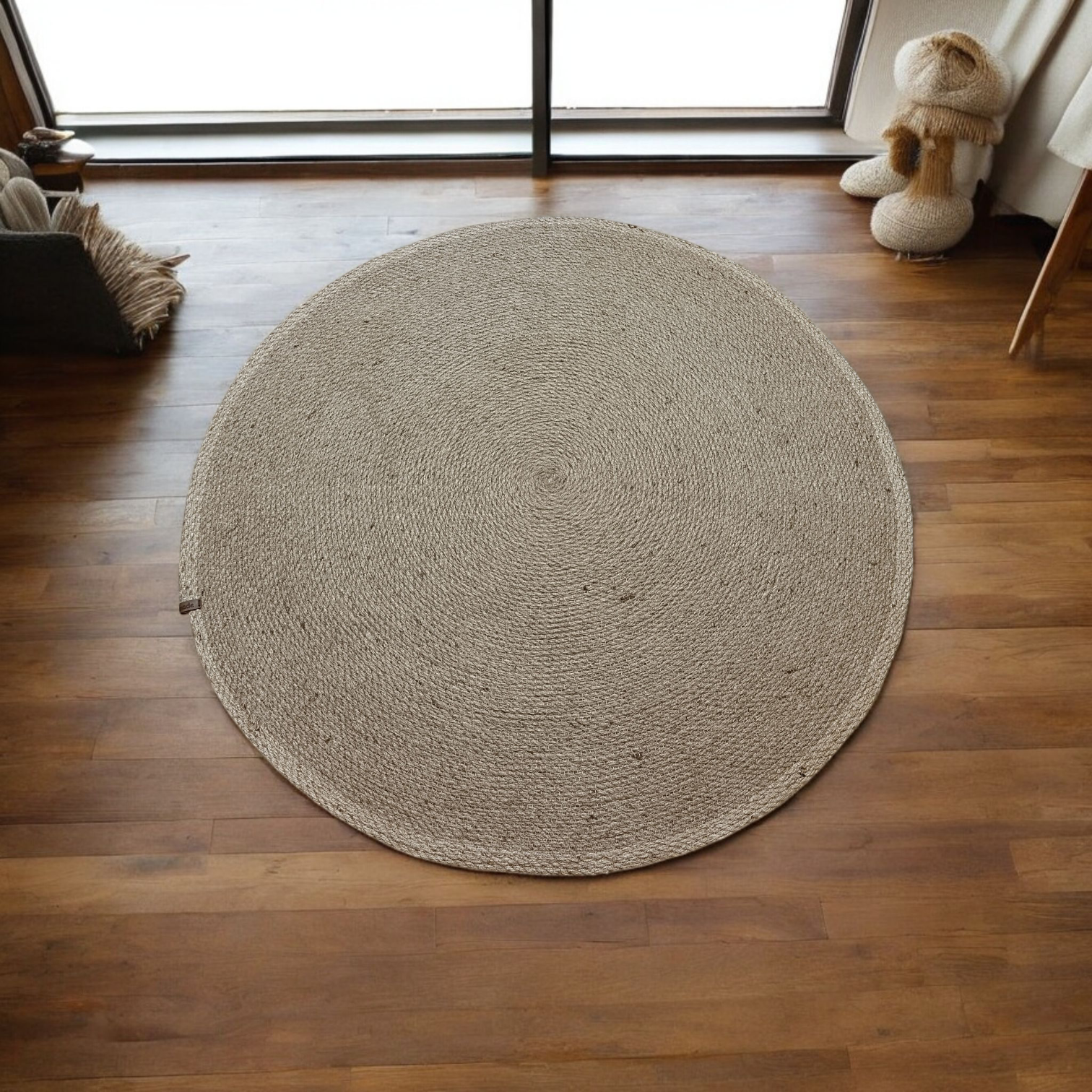 Tapis Rond – Broderie en Jute Naturelle