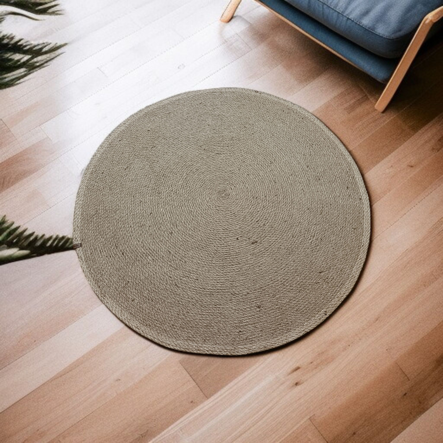 Tapis Rond – Broderie en Jute Naturelle