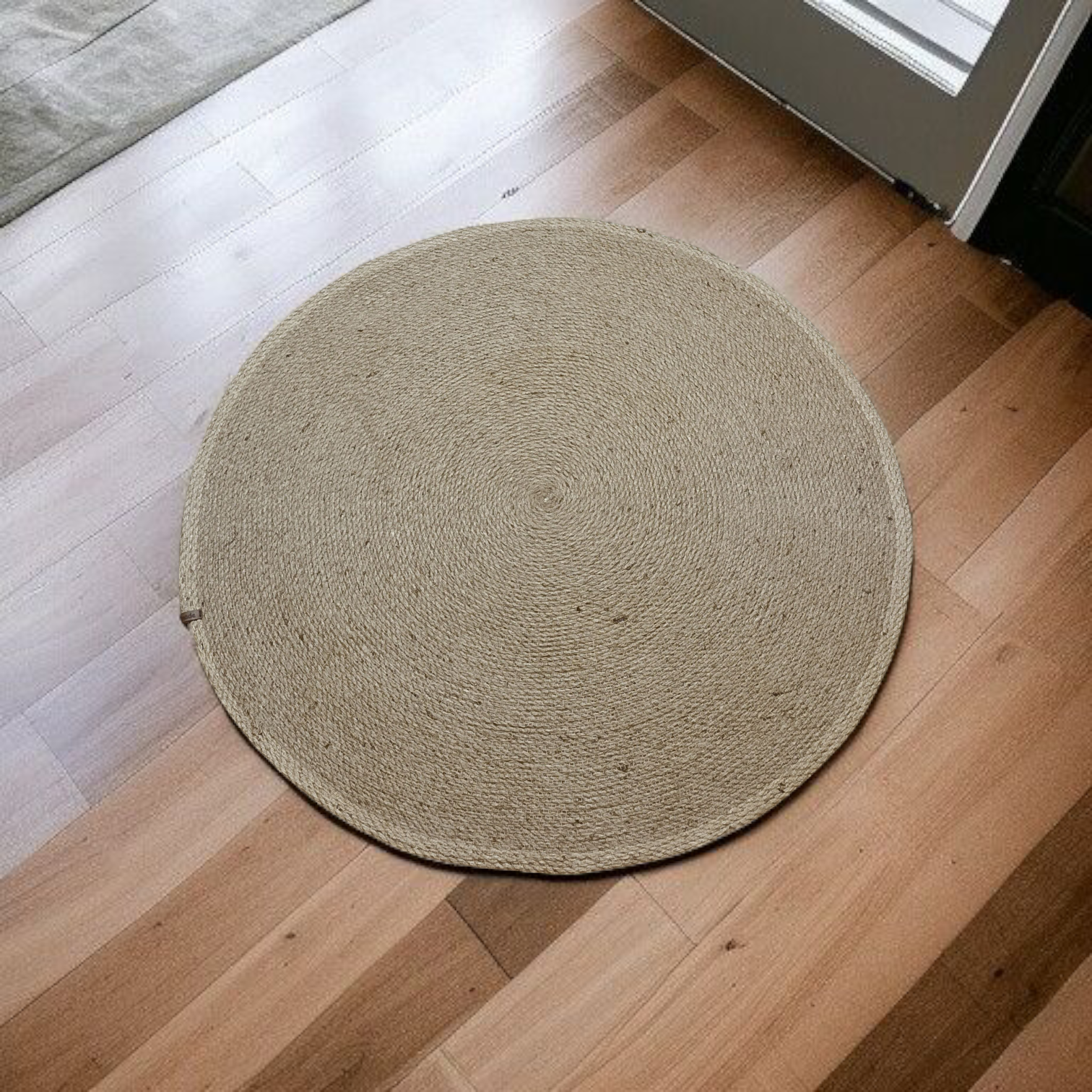 Tapis Rond – Broderie en Jute Naturelle