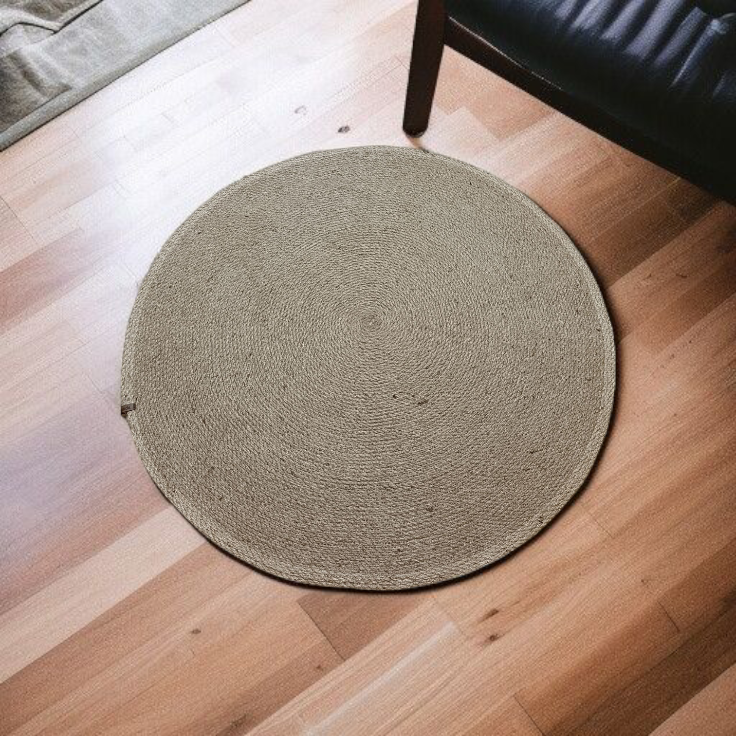 Tapis Rond – Broderie en Jute Naturelle