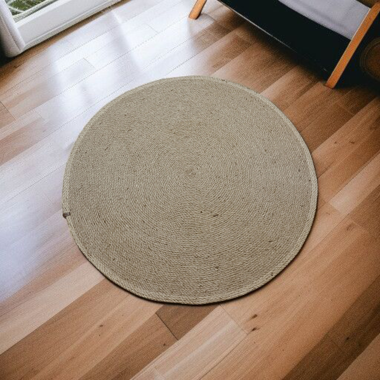 Tapis Rond – Broderie en Jute Naturelle