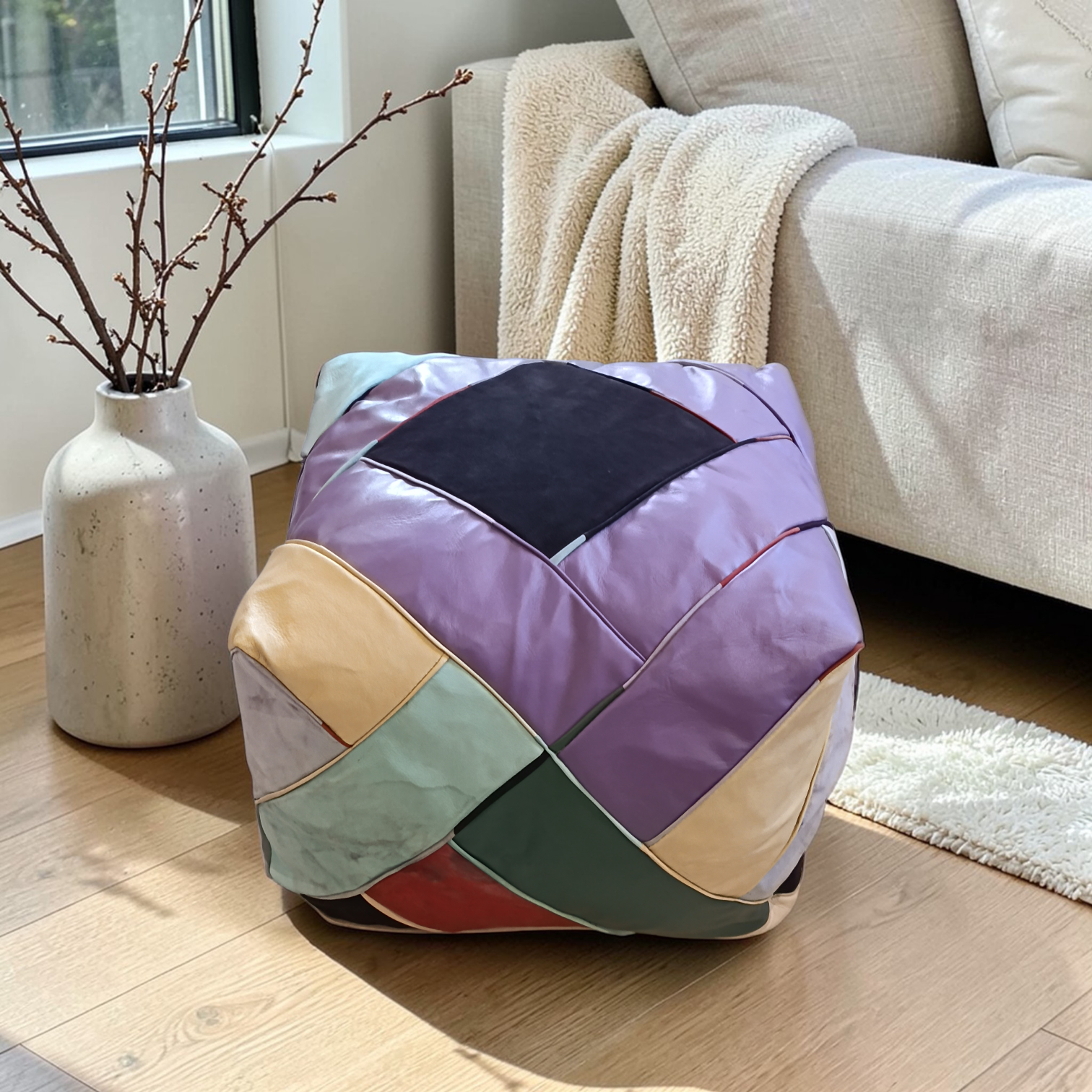 Pouf carré en cuir