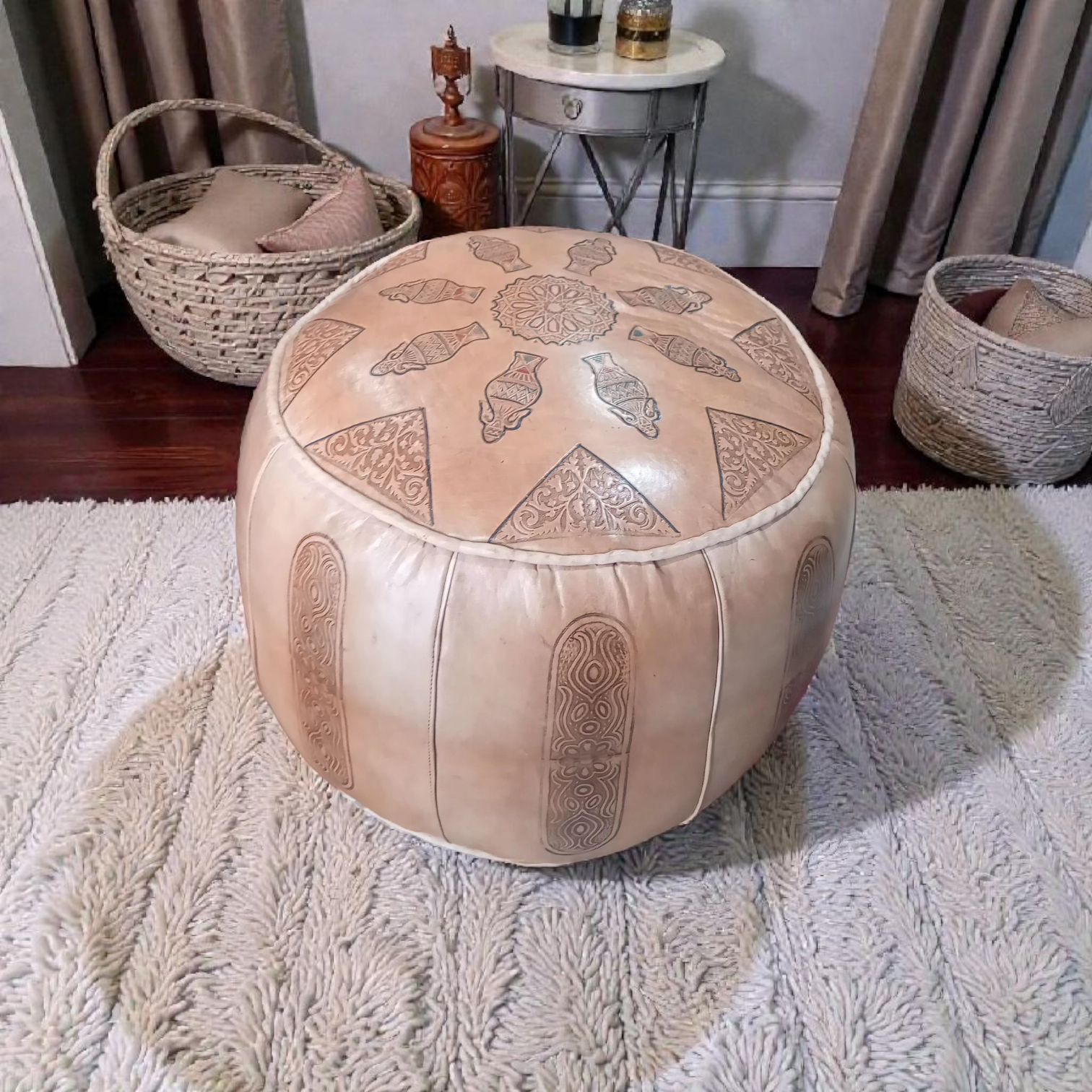 Pouf en cuir