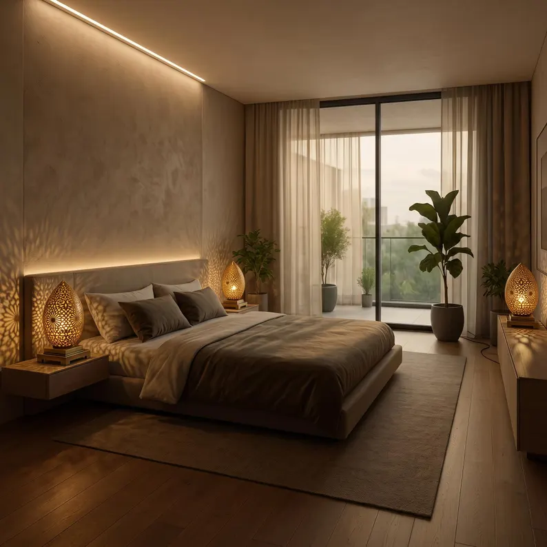 Lampe Artisanal en Laiton Perforé – Forme Ovale — photo 3